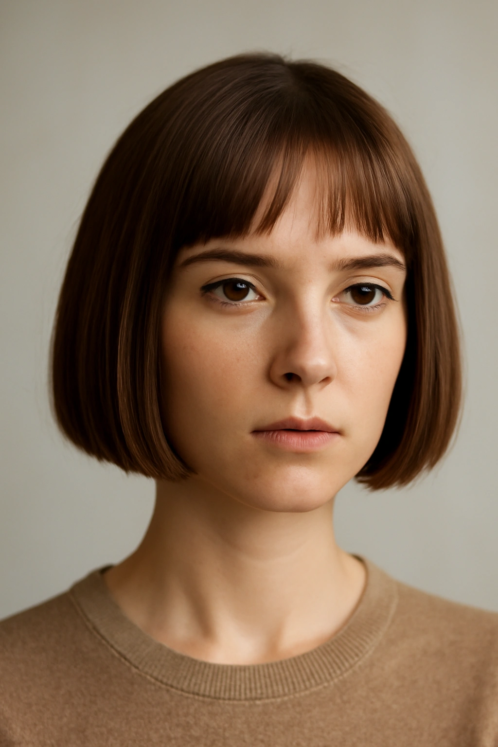 18 Short Bob Cuts For Fine And Thick Hair Alike 1 Close-up portrait of a person with a chin-length blunt bob.