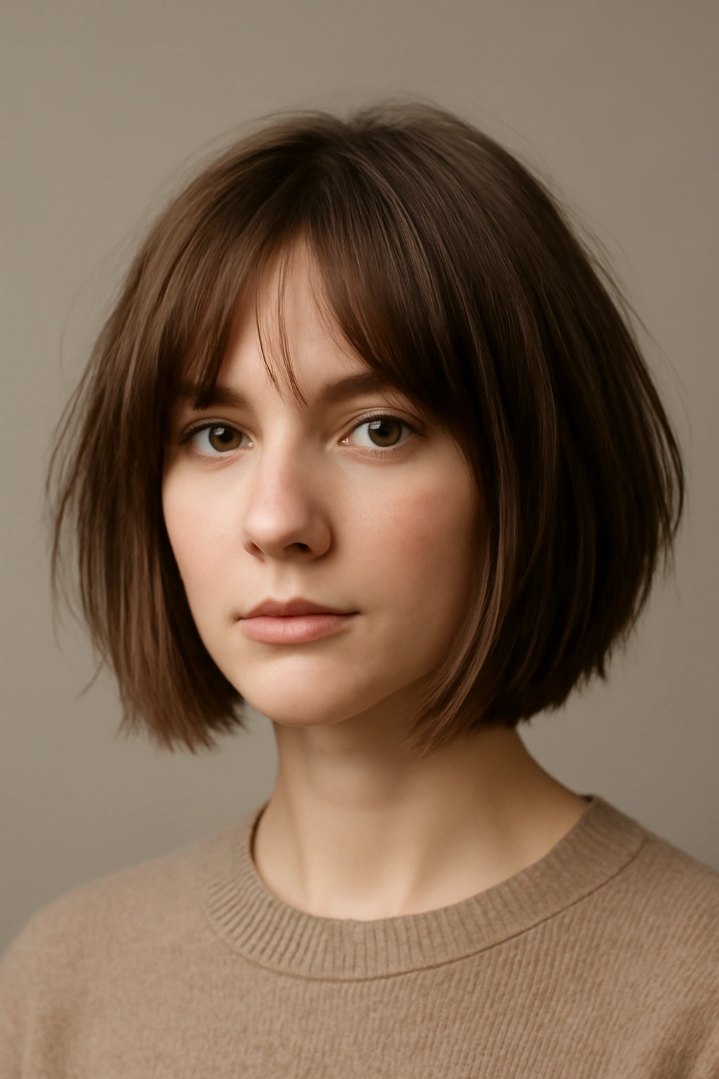 Chin-length blunt bob with face-framing textured layers