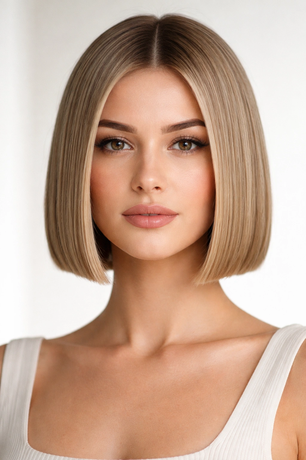 Blunt bob with a sharp straight across cut