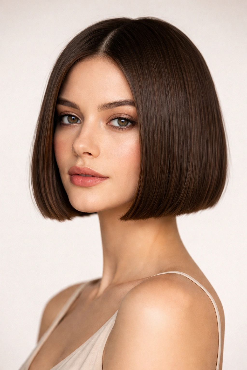 30 Short Haircuts That Flatter Almost Every Woman 2 Close-up of blunt bob hairstyle with a sharp straight line at the chin.
