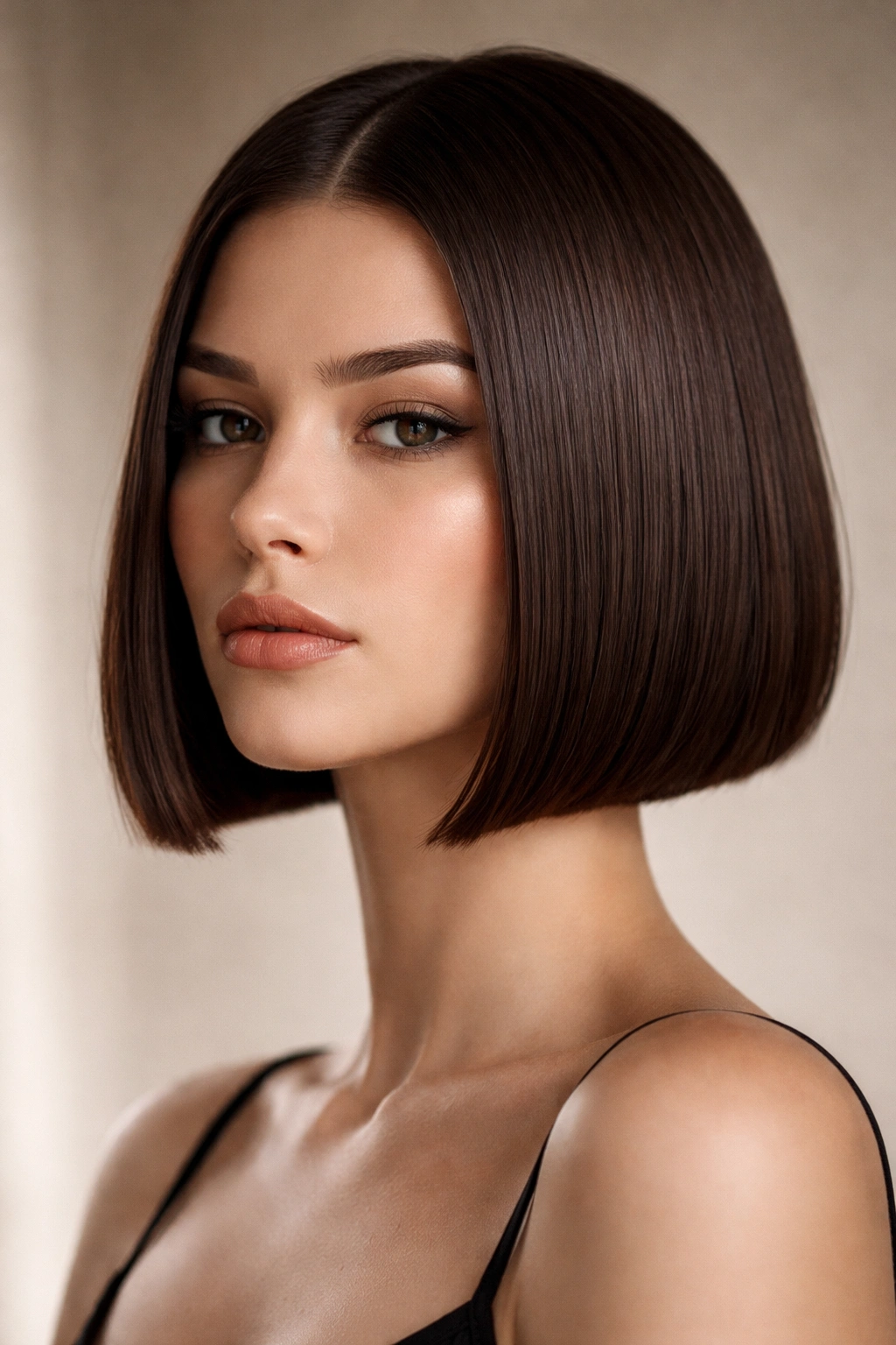 Going Super Short 15 Bold Haircuts To Consider 7 Close-up of a person with a chin-length blunt bob highlighting a sharp geometric line