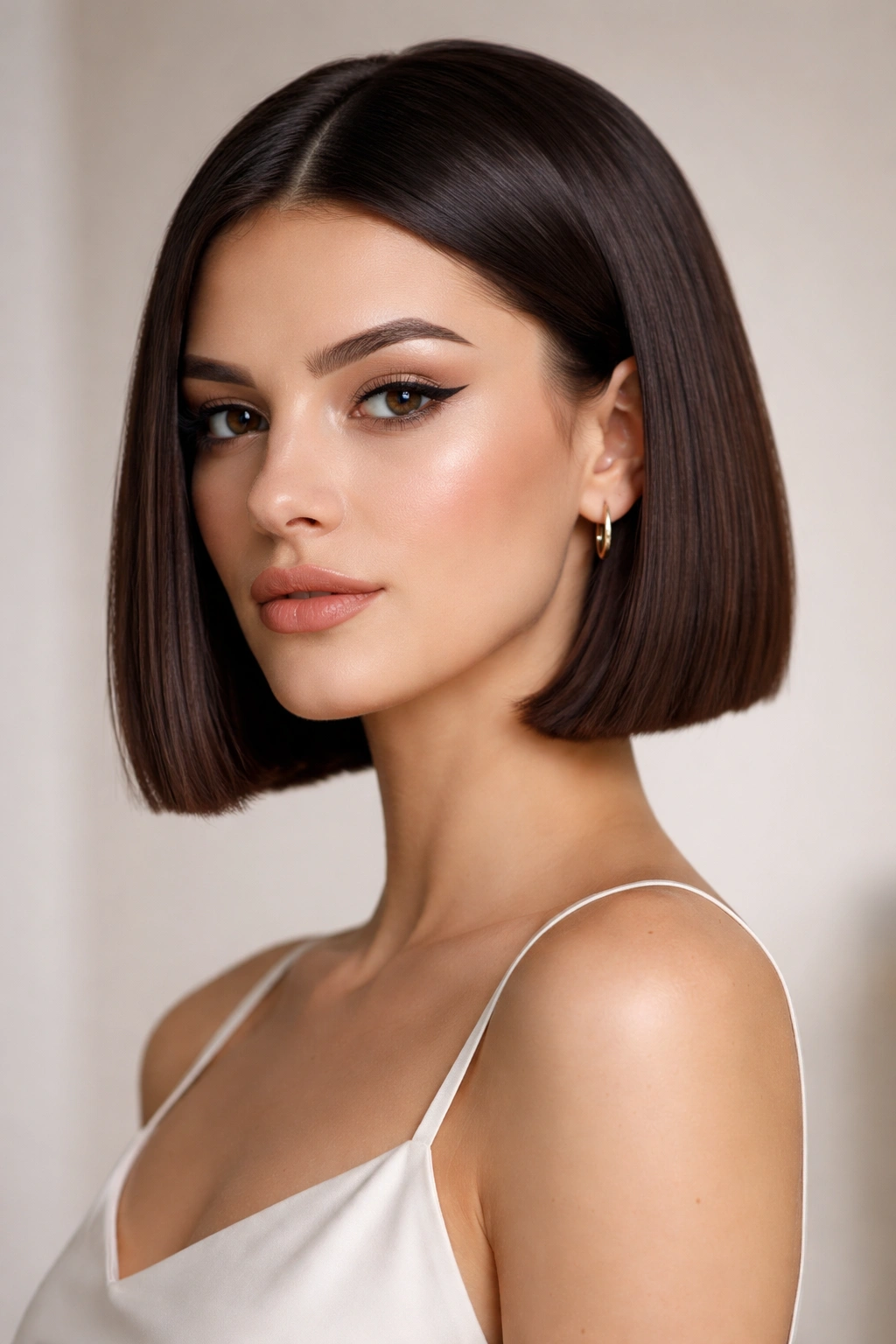 Close-up of a blunt bob with a sharp straight edge