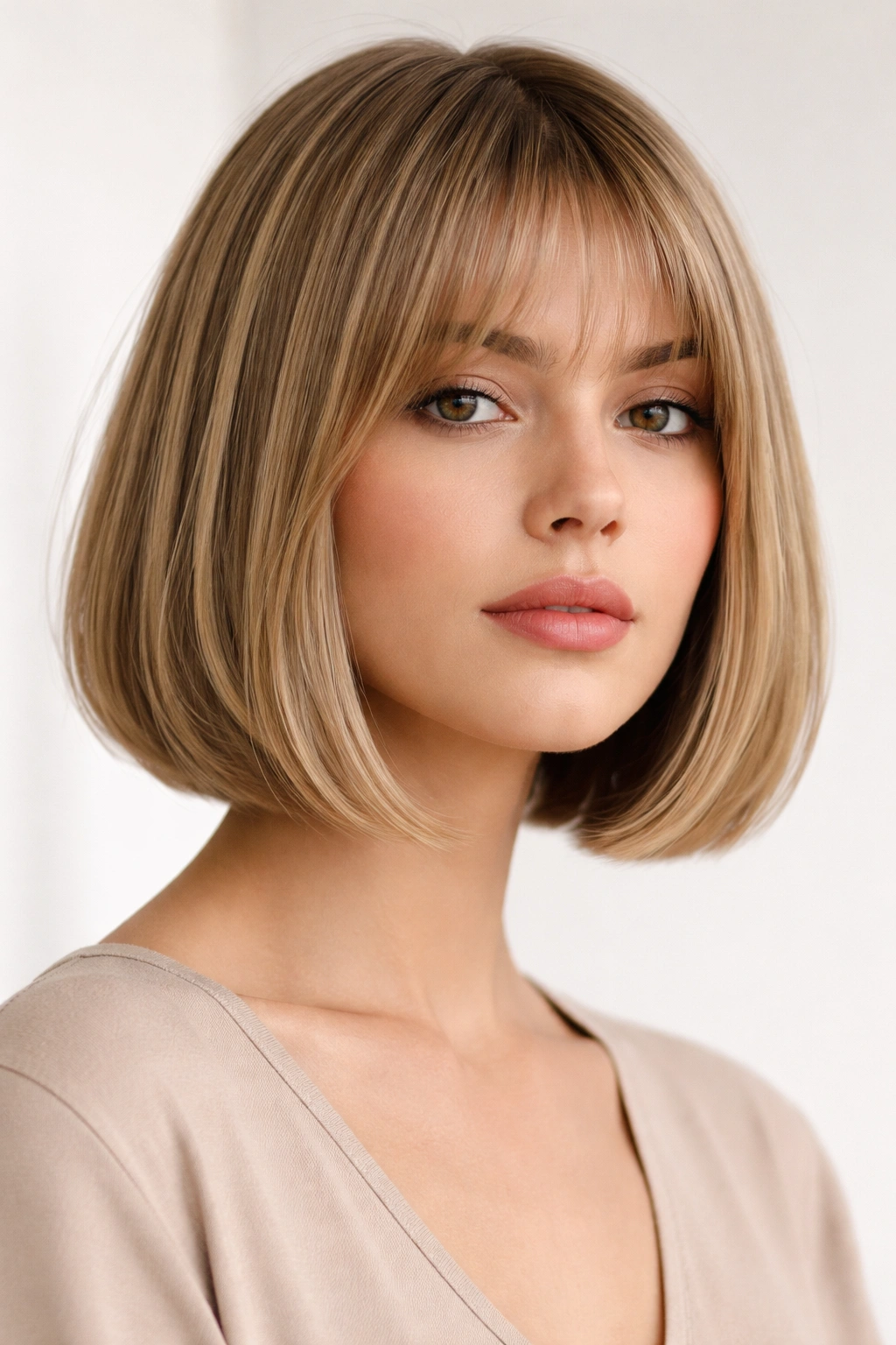Blunt bob with subtle interior layers showing crisp outer edge and internal movement
