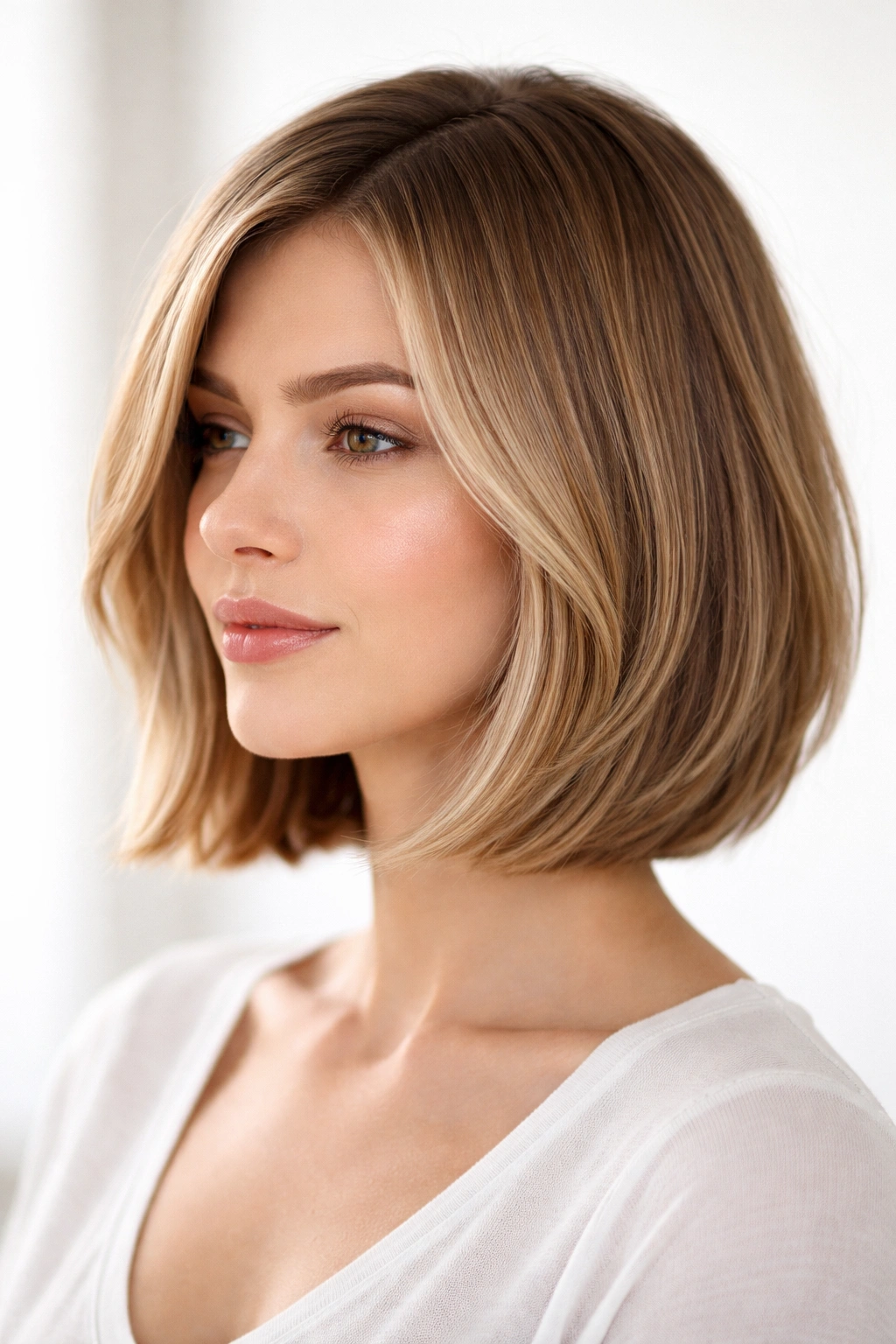 Blunt bob with subtle internal layers providing movement.