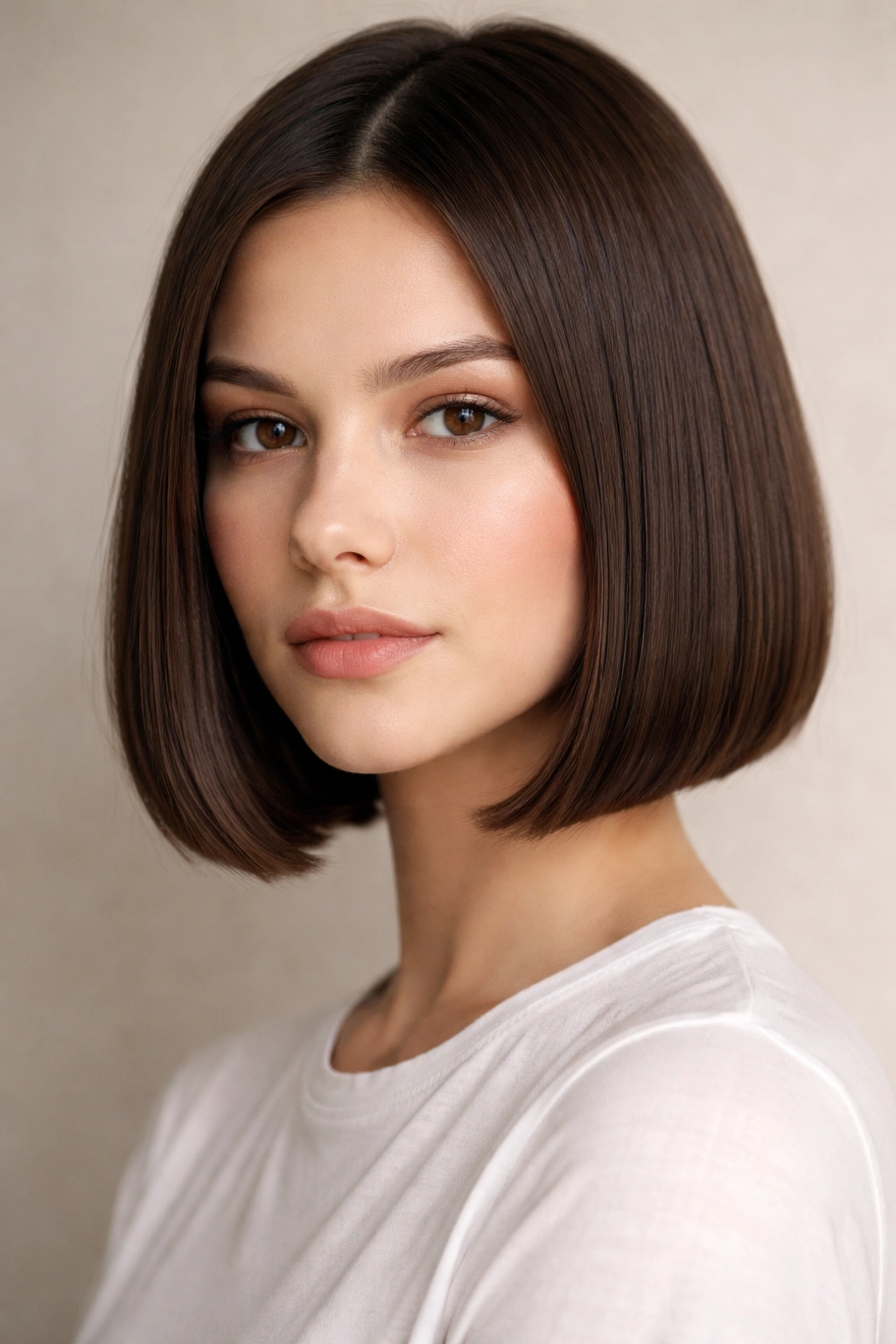 20 Long Face Haircuts Women Keep Requesting 1 Close-up portrait of a blunt chin-length bob highlighting crisp jawline and subtle inward curve