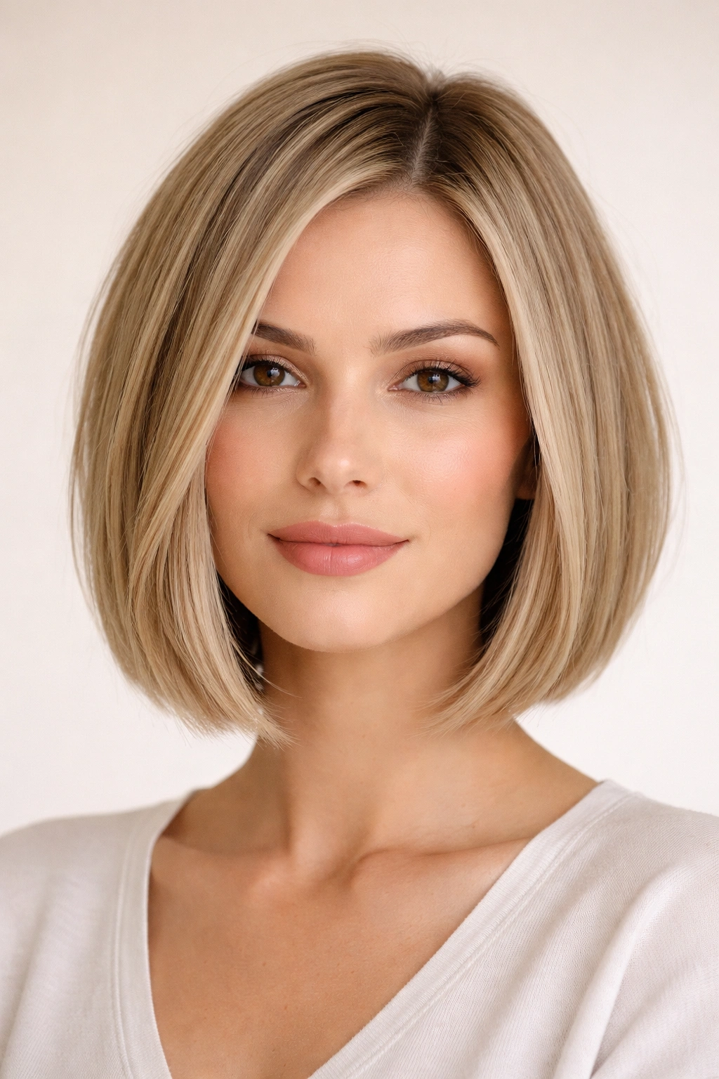 Front view of a blunt bob with internal layers for lift