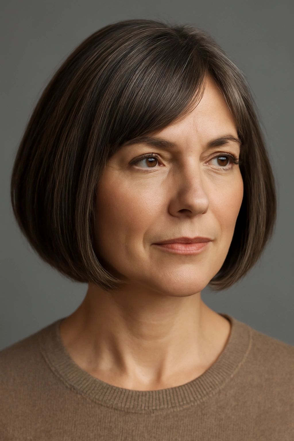 Woman with blunt bob and subtle layers showing density and shape.