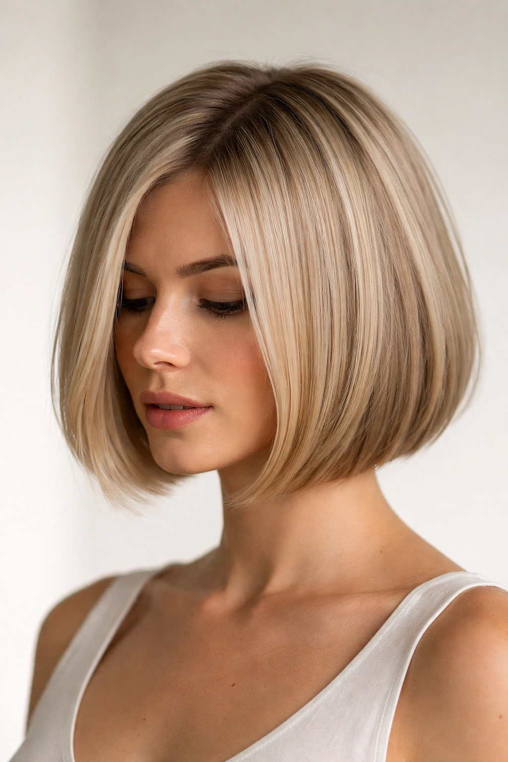 20 Haircuts That Give Fine Hair Instant Fullness 2 Front view blunt bob with clean exterior line and hidden interior layers