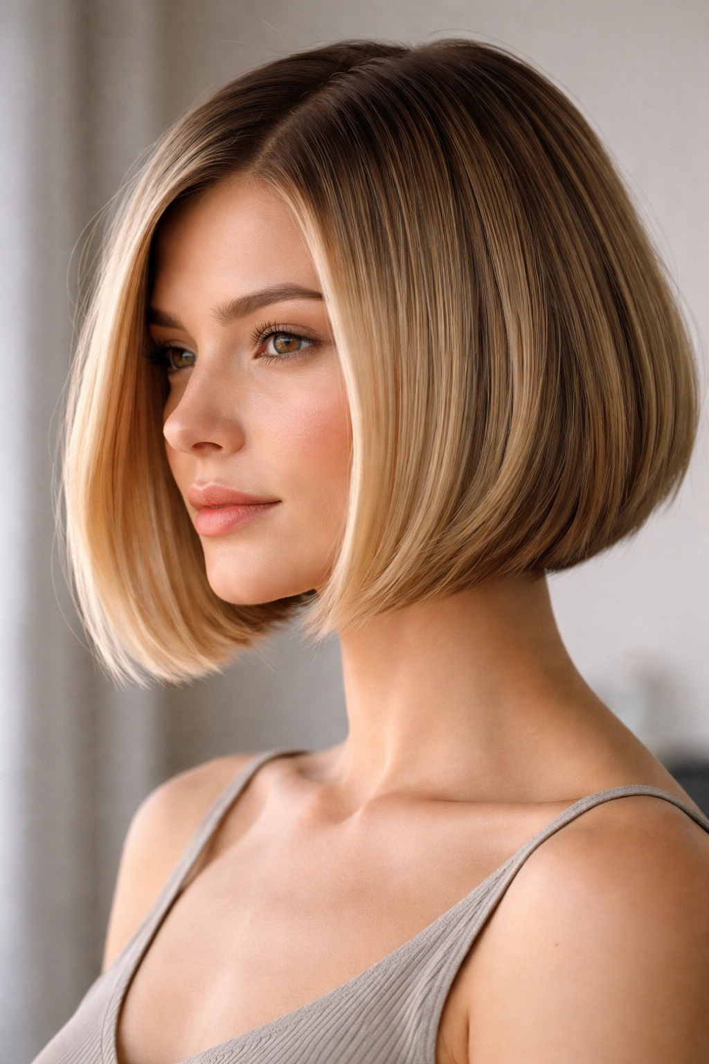 12 Short Haircuts That Work Around Cowlicks 2 Front three-quarter view of blunt bob with movement and hidden layers.