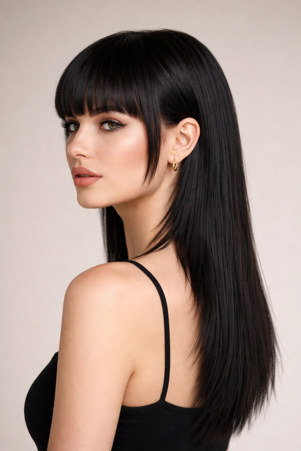 Close-up of The Blunt Bob Mullet with blunt front and blunt back silhouette