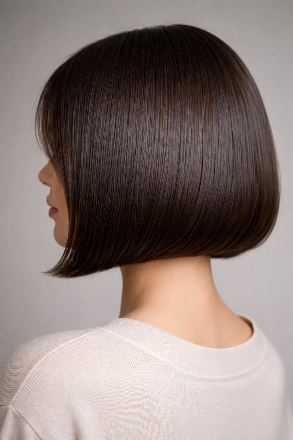 10 Sleek Bob Haircuts Made For Straight Hair 1 Close-up of jaw-length blunt bob with rounded ends, glossy straight hair