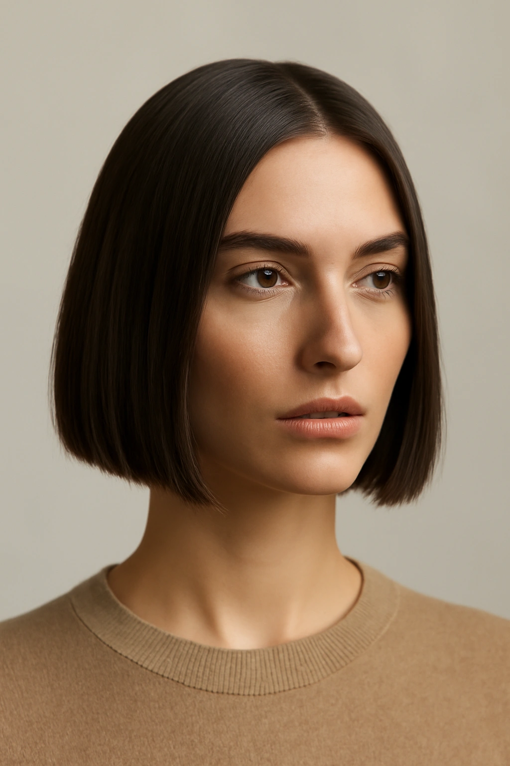 Close-up of blunt bob with sharp ends and clean line