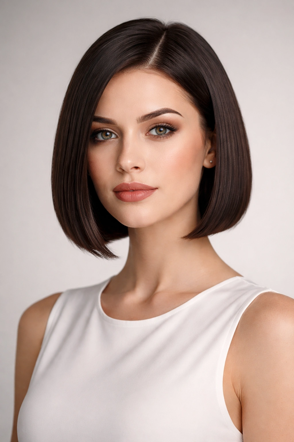 Close-up of a jaw-length blunt-cut bob with crisp, even lines.