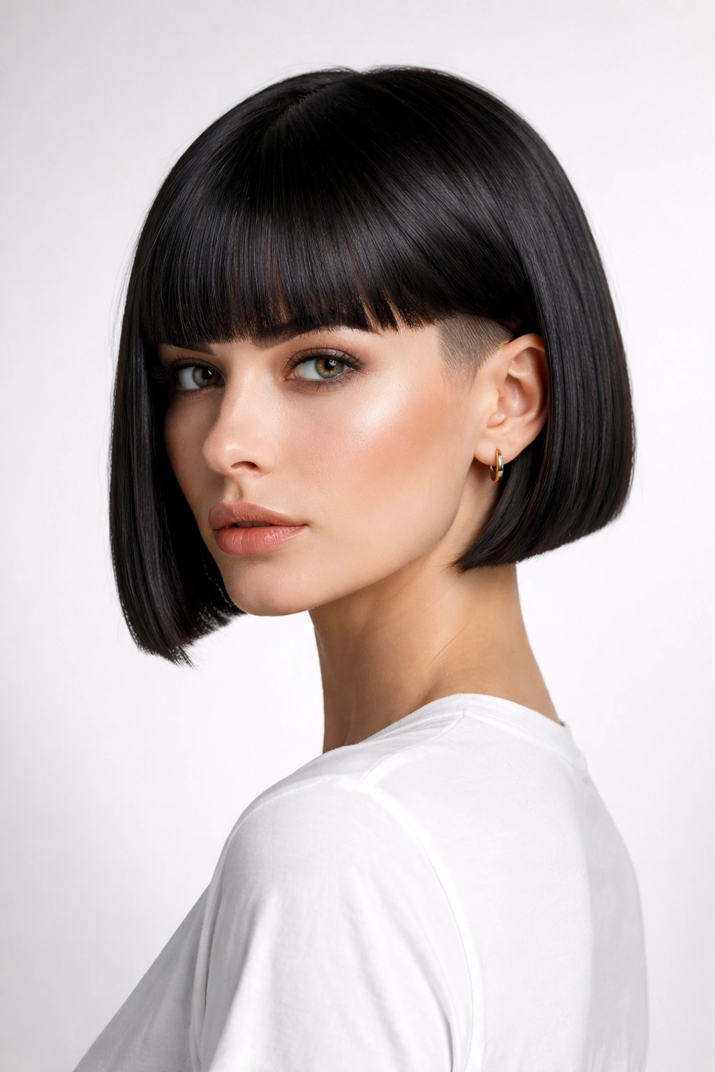 Blunt bob with clean shaved underlayer and sharp geometry