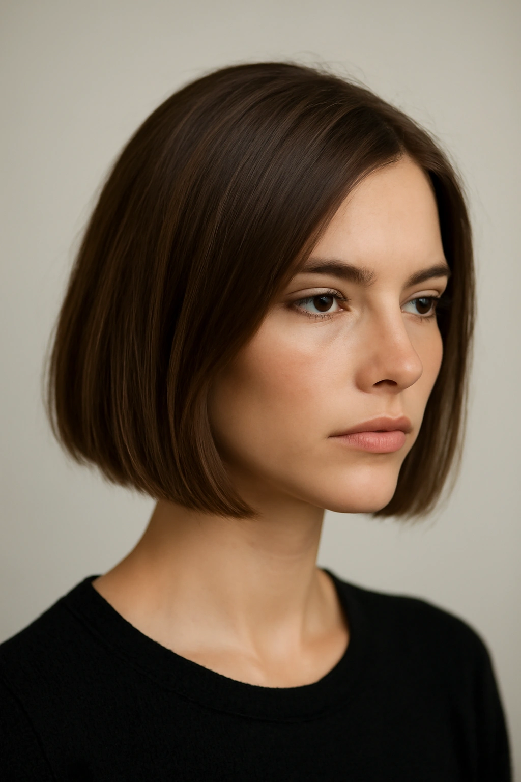 25 Medium Haircuts You’ll Want to Try Immediately 2 Model with shoulder-length blunt bob showing a crisp, even line