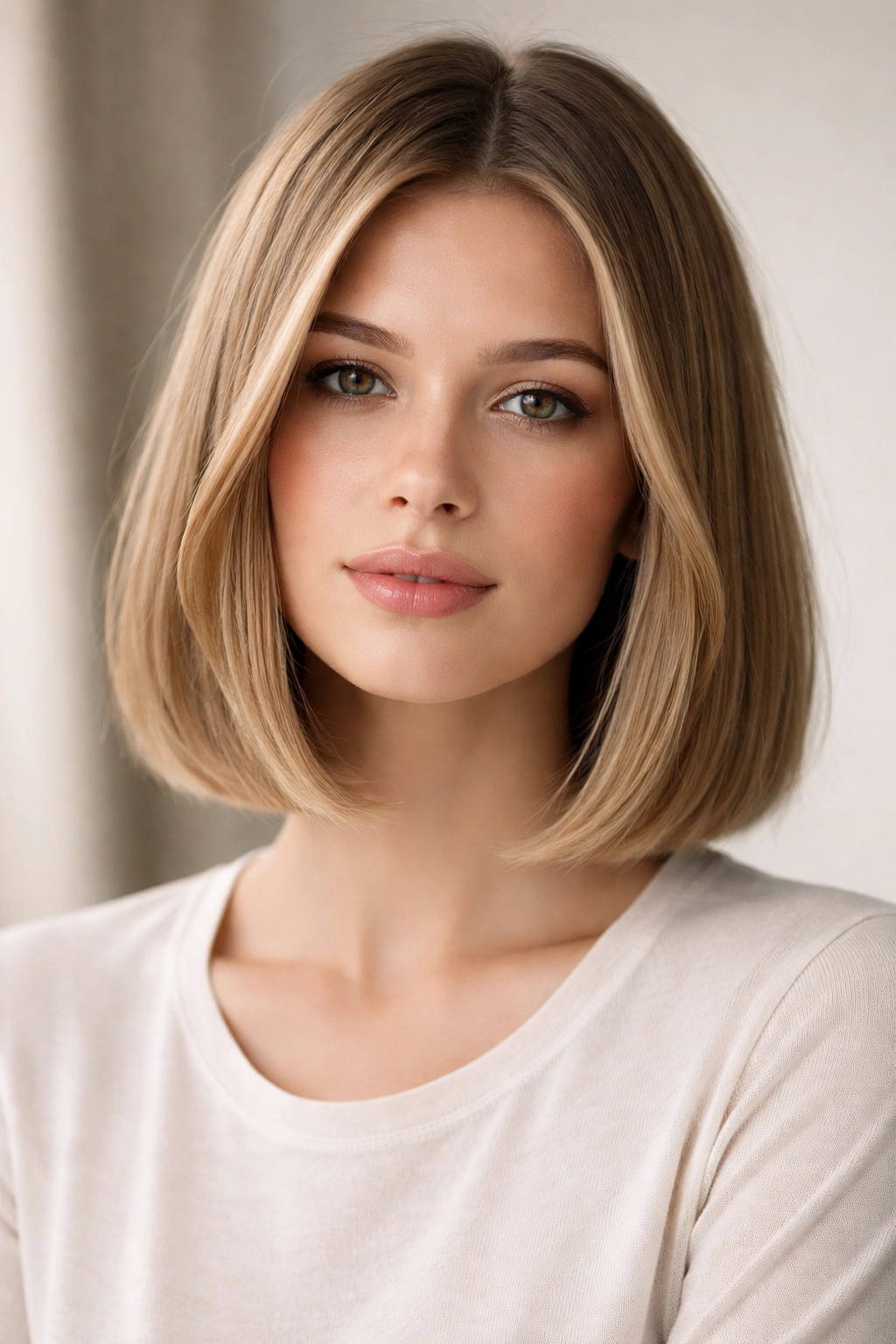 Close-up of blunt bob with soft-edged ends and subtle taper.