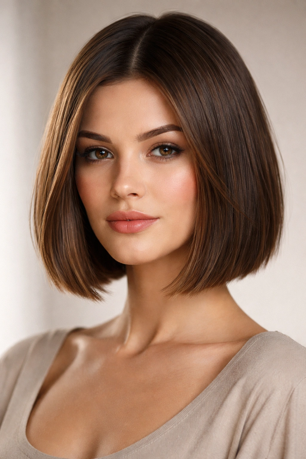 Blunt bob with internal texture for square faces with straight hair