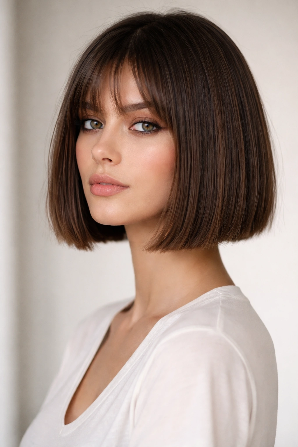 15 Hairstyles That Beautifully Flatter Long Faces 3 Chin-length blunt bob with subtle texture at the ends