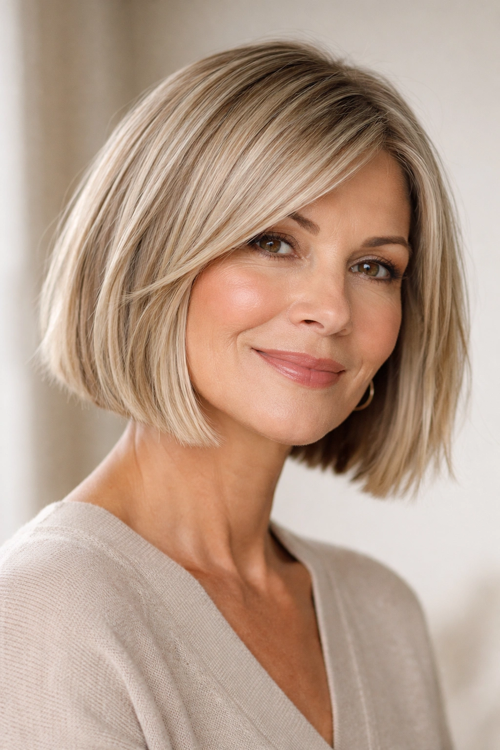 Close-up of blunt bob with textured ends, modern and polished