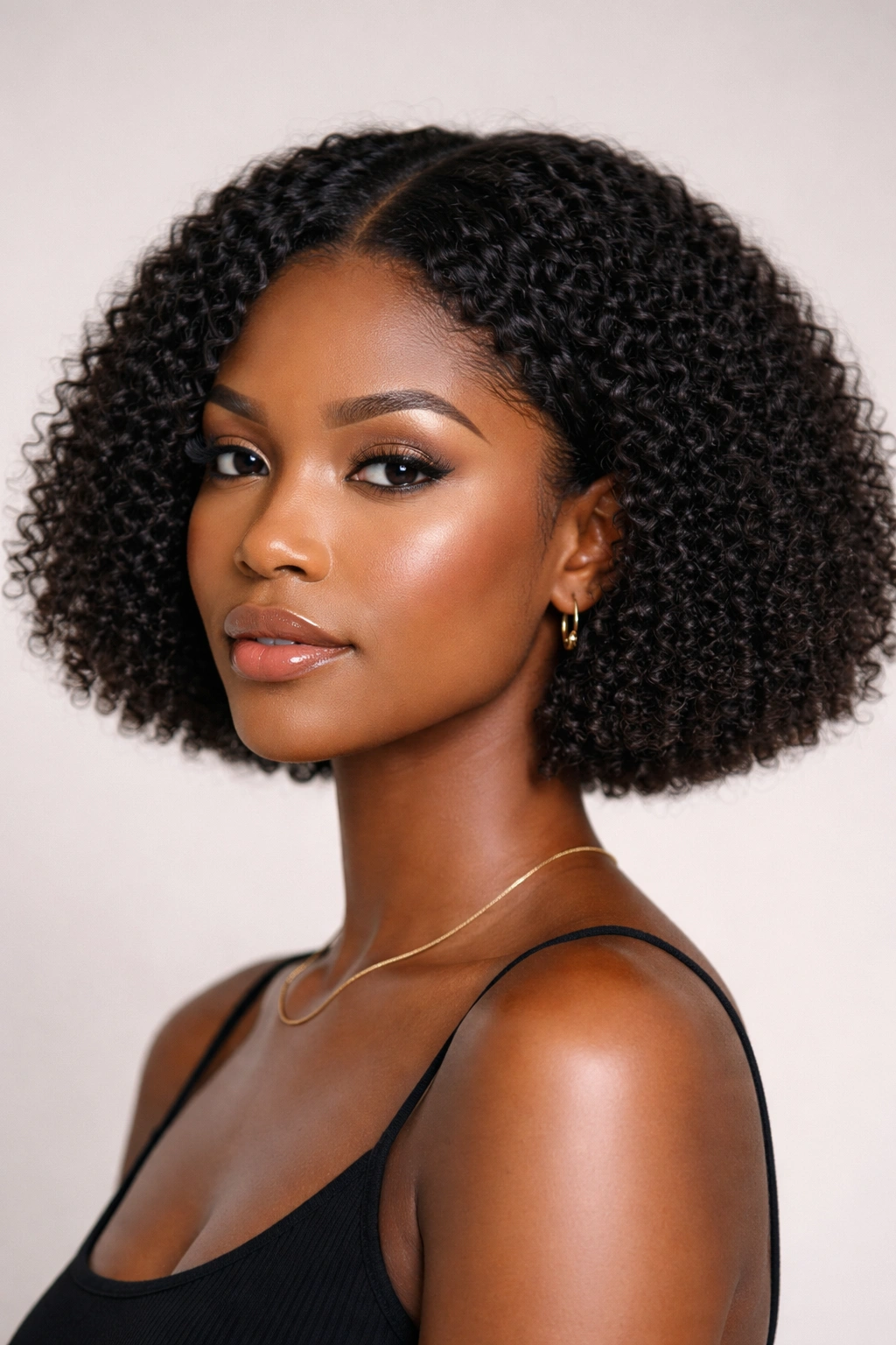 Blunt textured bob showing crisp line and curl texture