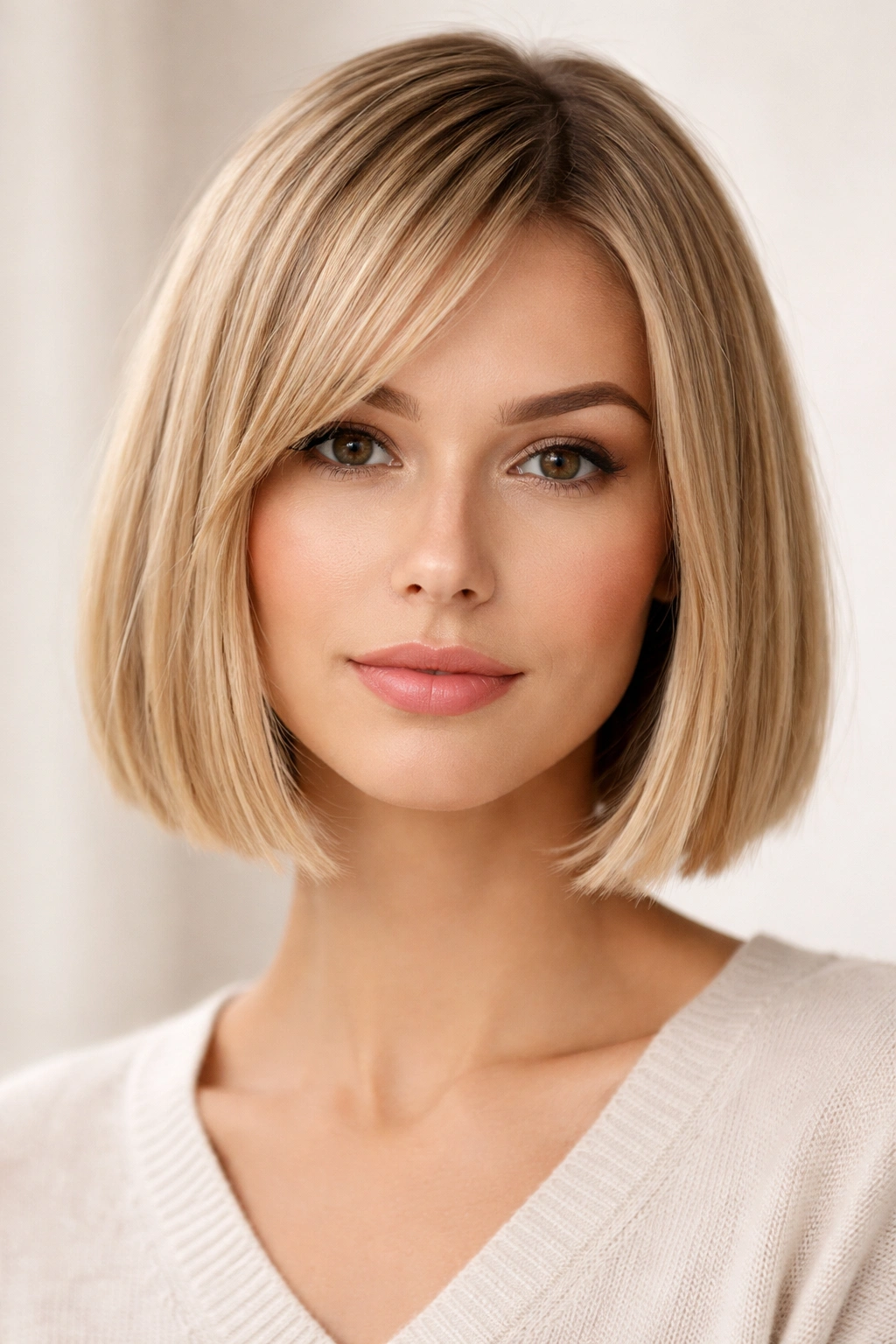 Blunt bob with textured ends close-up.