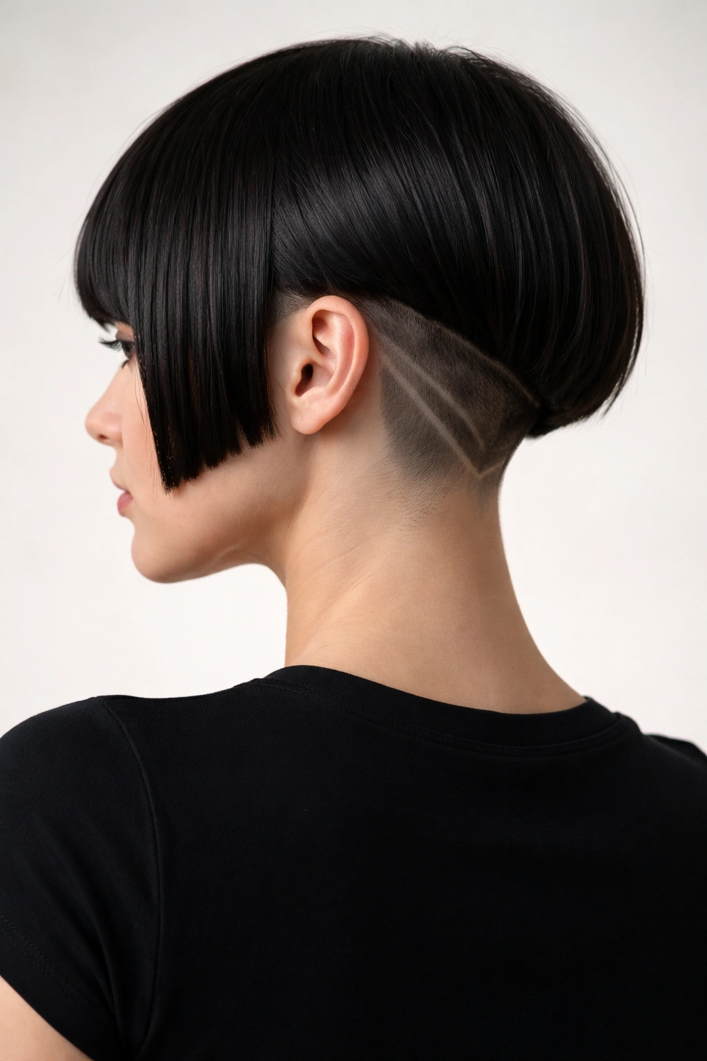 Close-up of blunt short bob with graphic undercut on a model