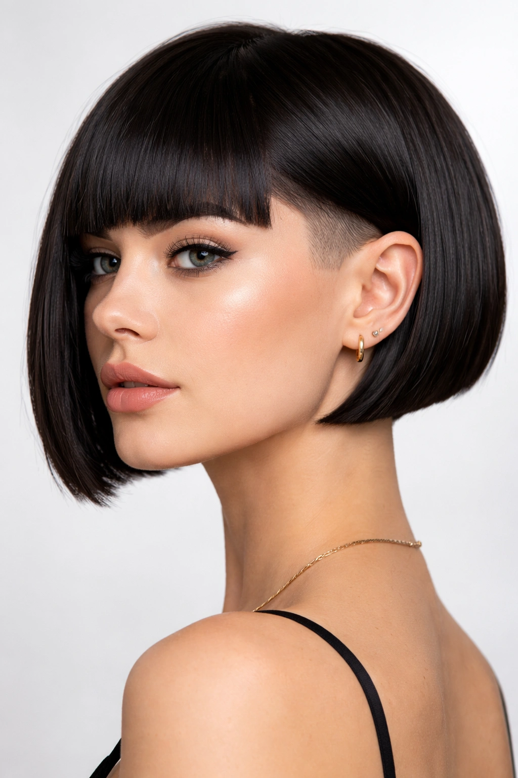 Close-up of The Blunt Bob with Undercut showing blunt front and undercut