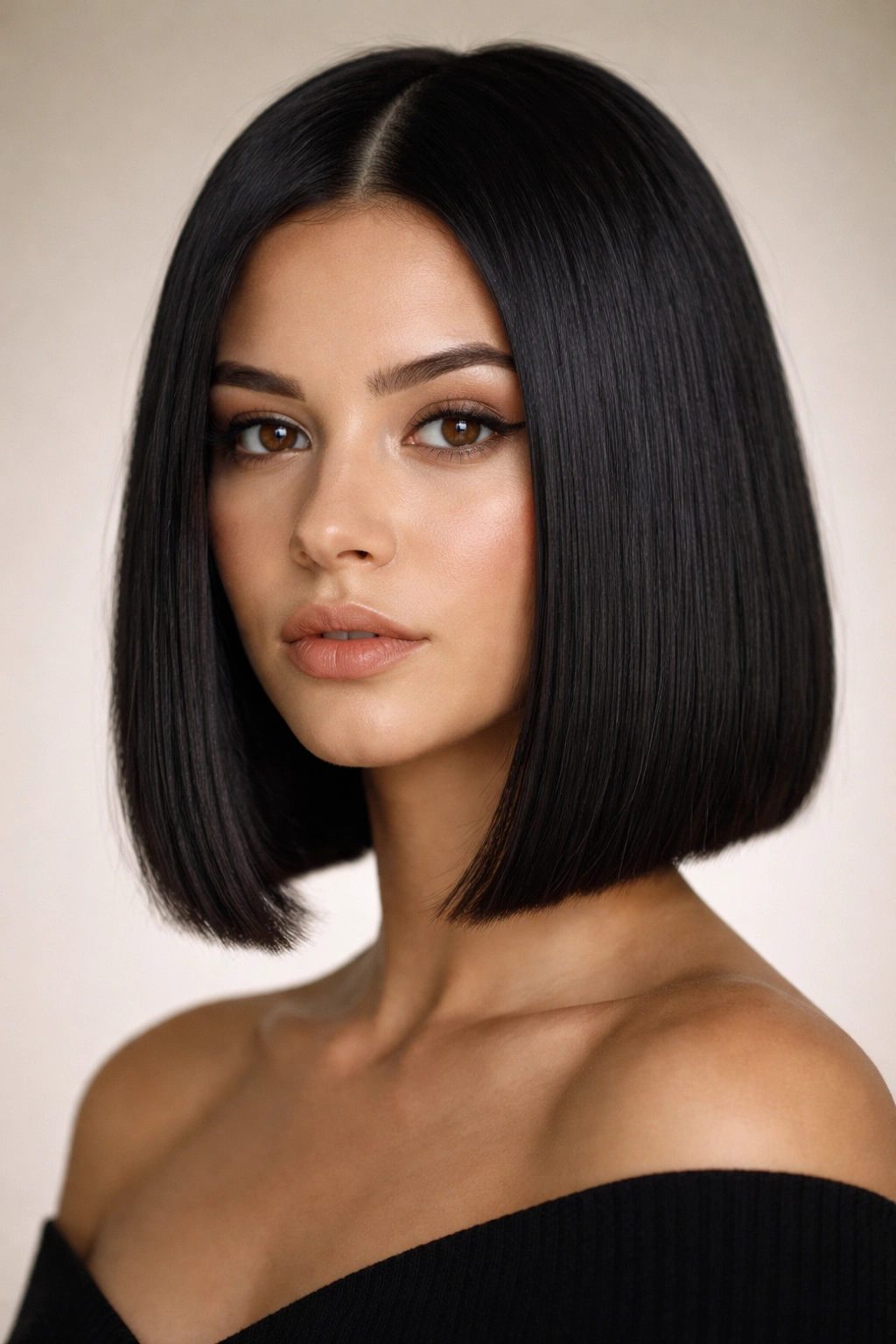 25 Bob Cuts Matched To Your Face Shape And Hair 14 Oval-faced model in a precise blunt bob with coarse hair texture