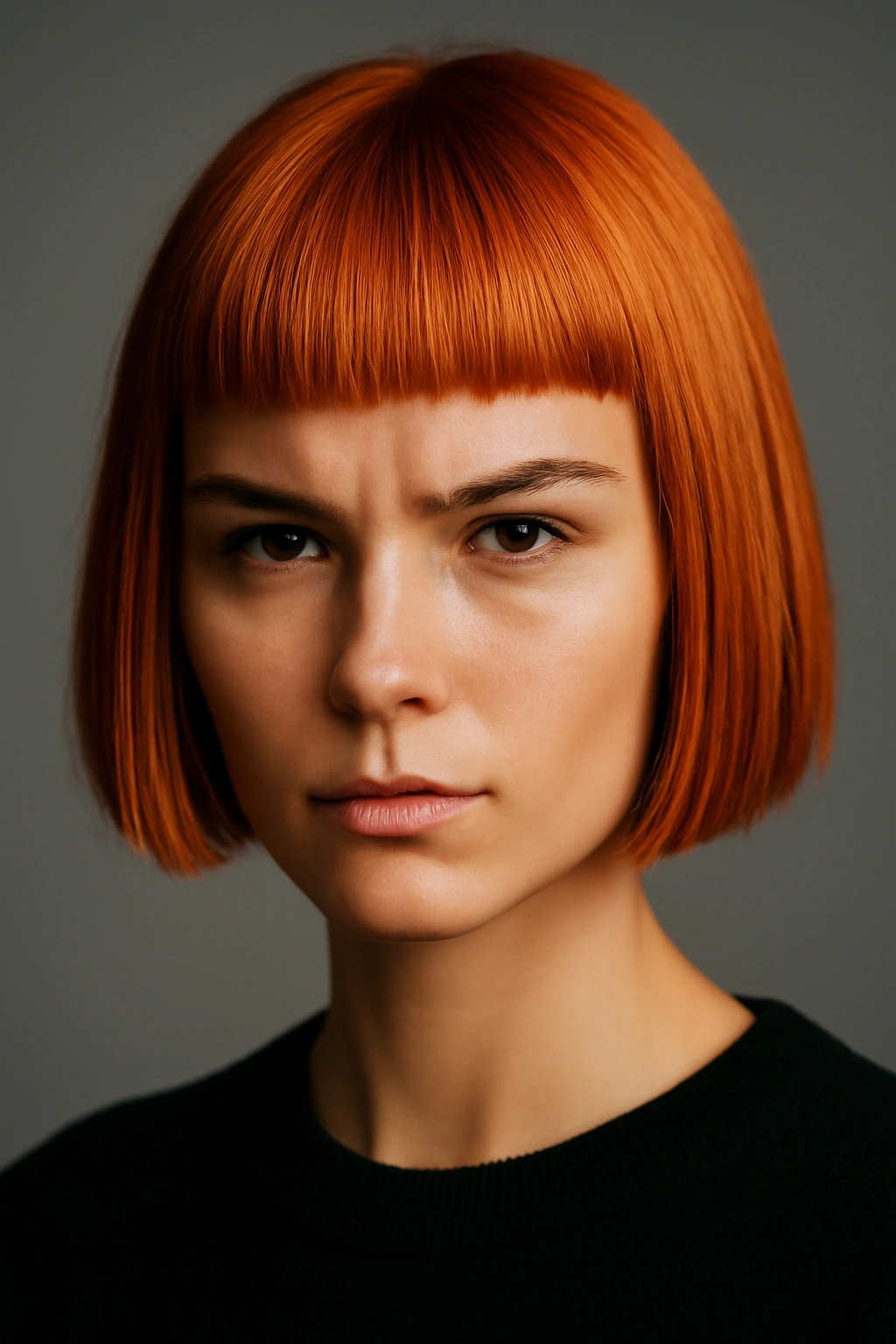 10 Short Copper Haircuts With a Warm Gorgeous Glow 10 Close-up of a blunt copper crop with a sharp line and vivid color.