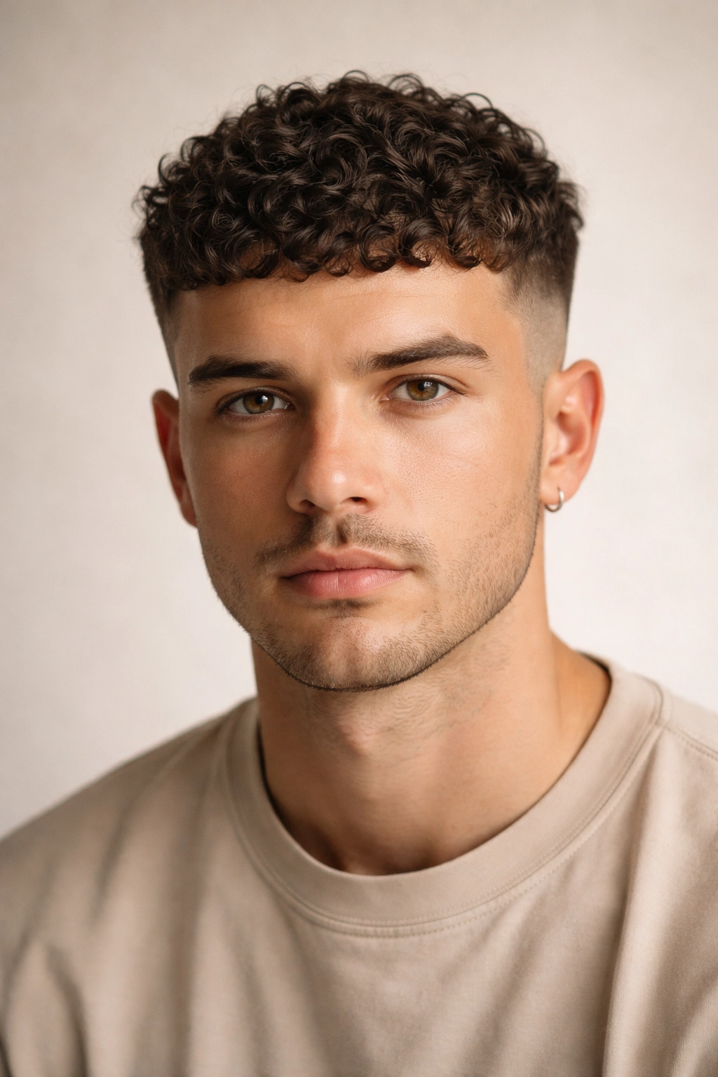 12 Haircuts For Men With Naturally Curly Hair 11 Portrait of a man with a blunt crop showing a crisp straight cut.