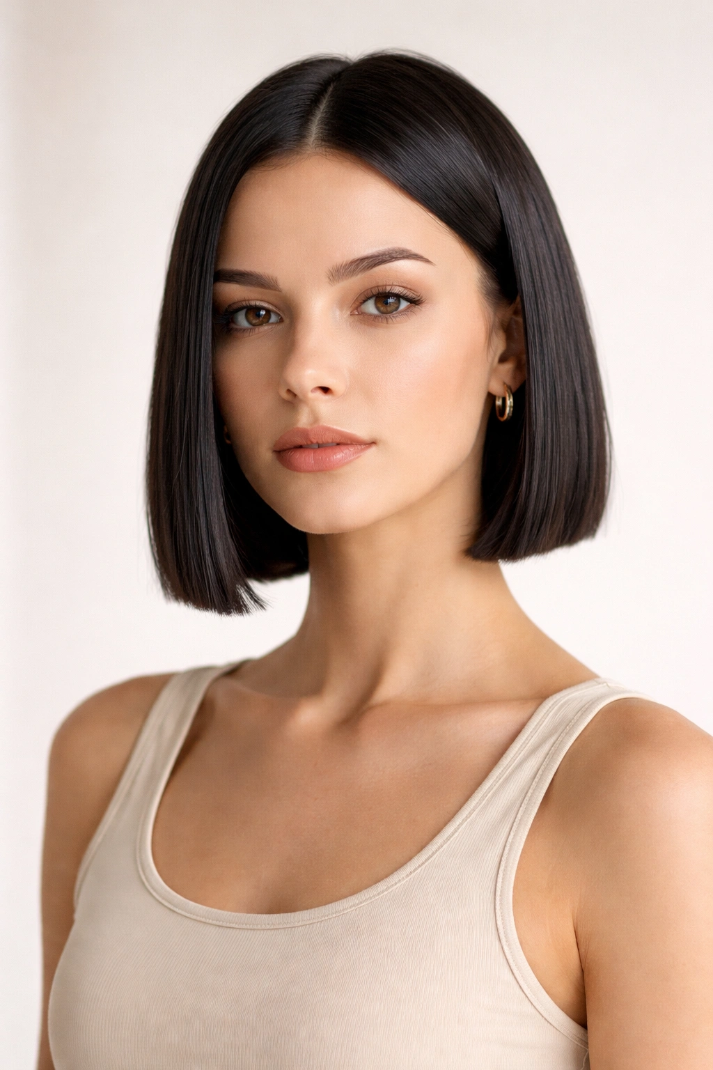 Model with blunt crop at chin length showing clean lines