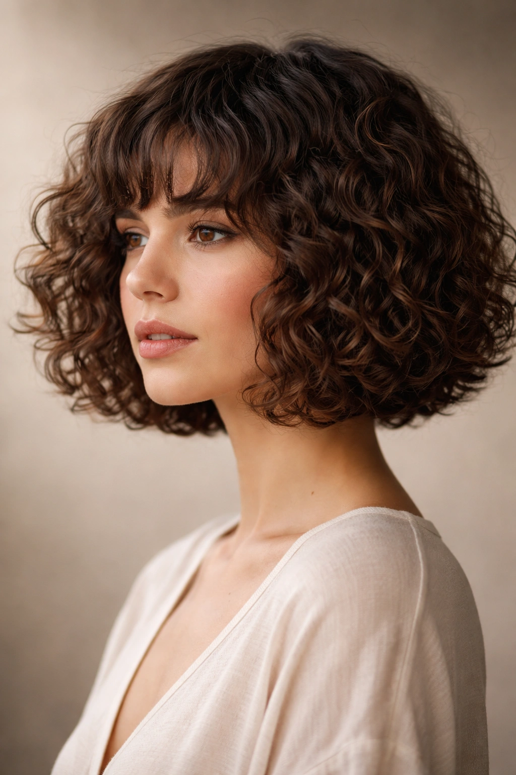 20 Curly Bob Haircuts That Flatter Every Face 3 Close-up of blunt curly bob showing sharp edge and inner depth