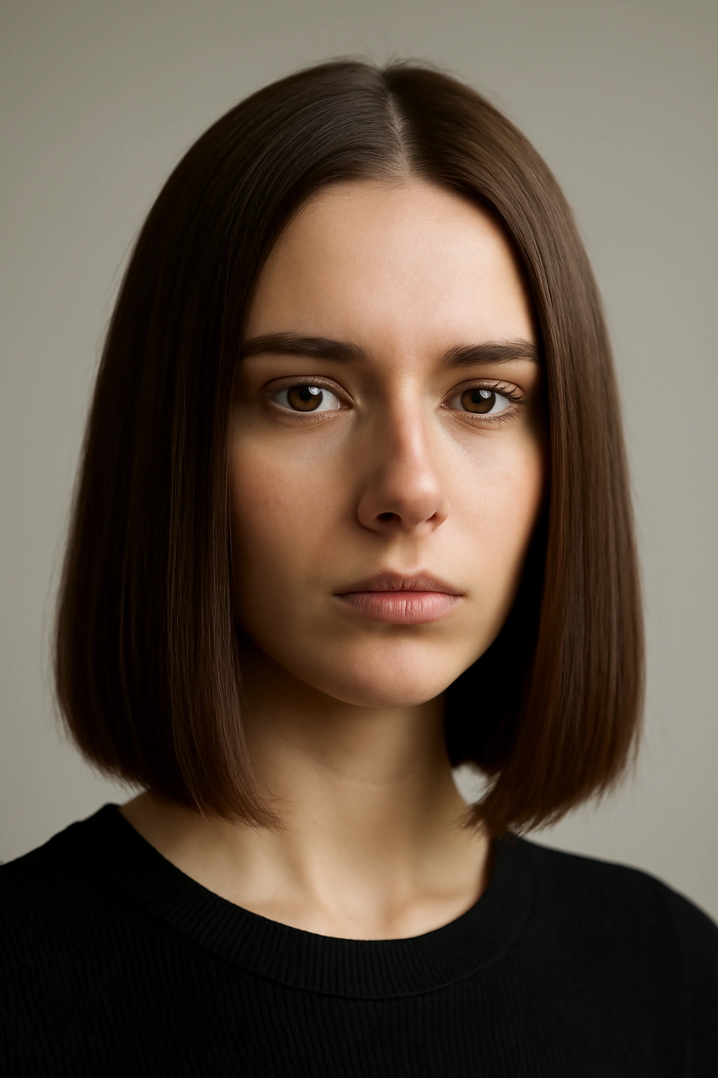 12 Straight Styles That Make Shoulder-Length Hair Look Amazing 1 Close-up of shoulder-length blunt cut hair with a sharp even edge