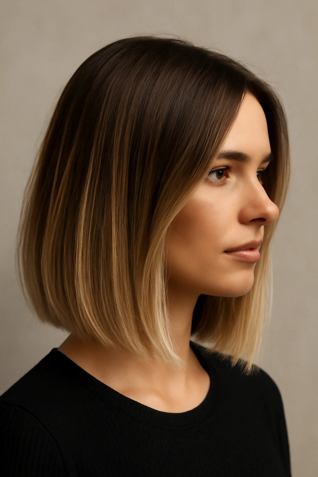 12 Medium Length Balayage Haircuts That Look Amazing 7 Shoulder-length blunt cut with rooted balayage from dark roots to light ends