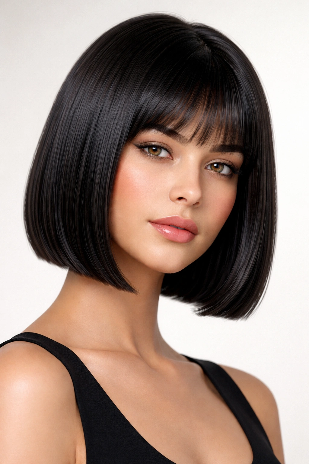 Portrait of a person with a sharp, chin-length blunt cut.