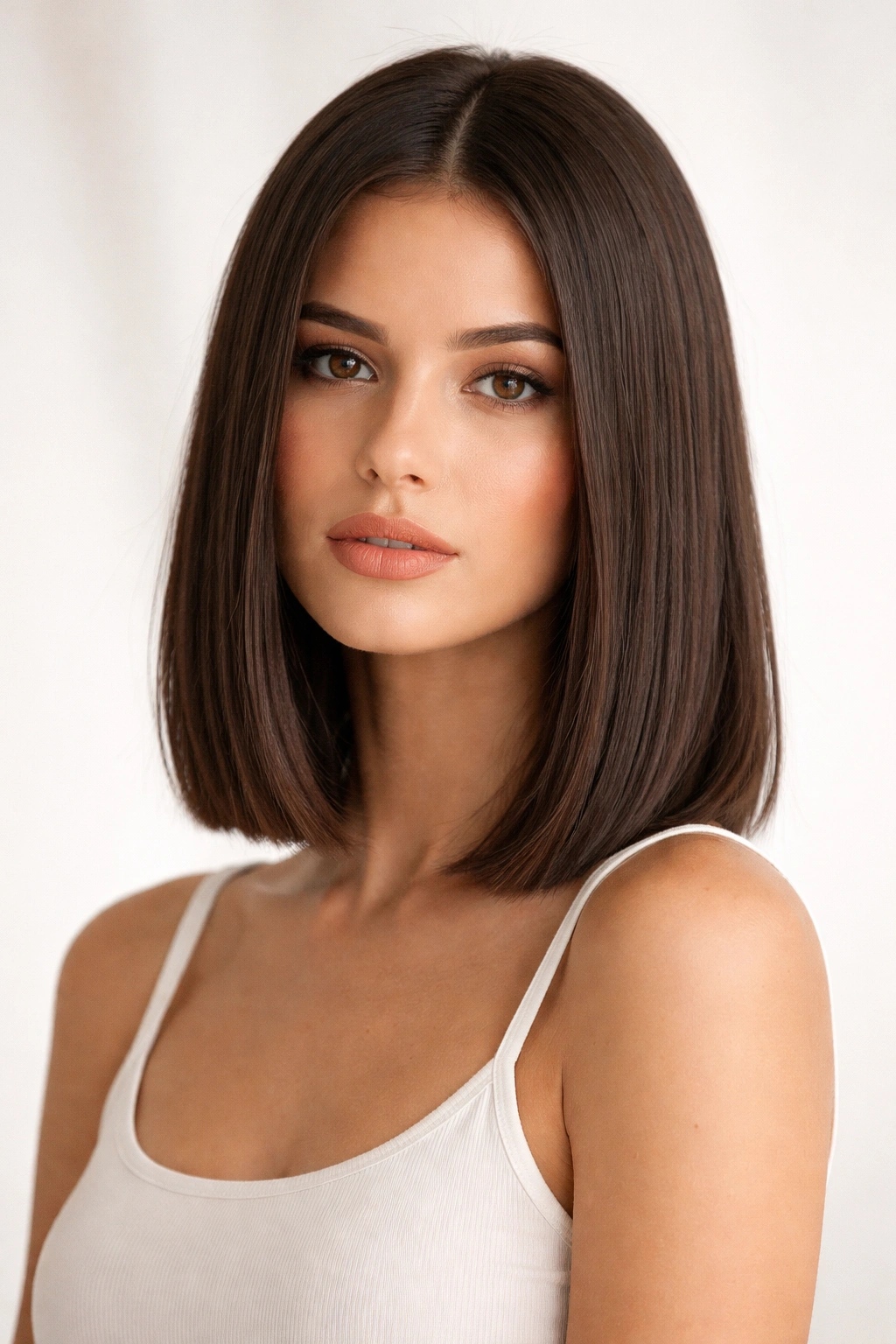 20 Shoulder Length Haircuts For Every Hair Type 3 Blunt shoulder-length hair with a crisp straight line