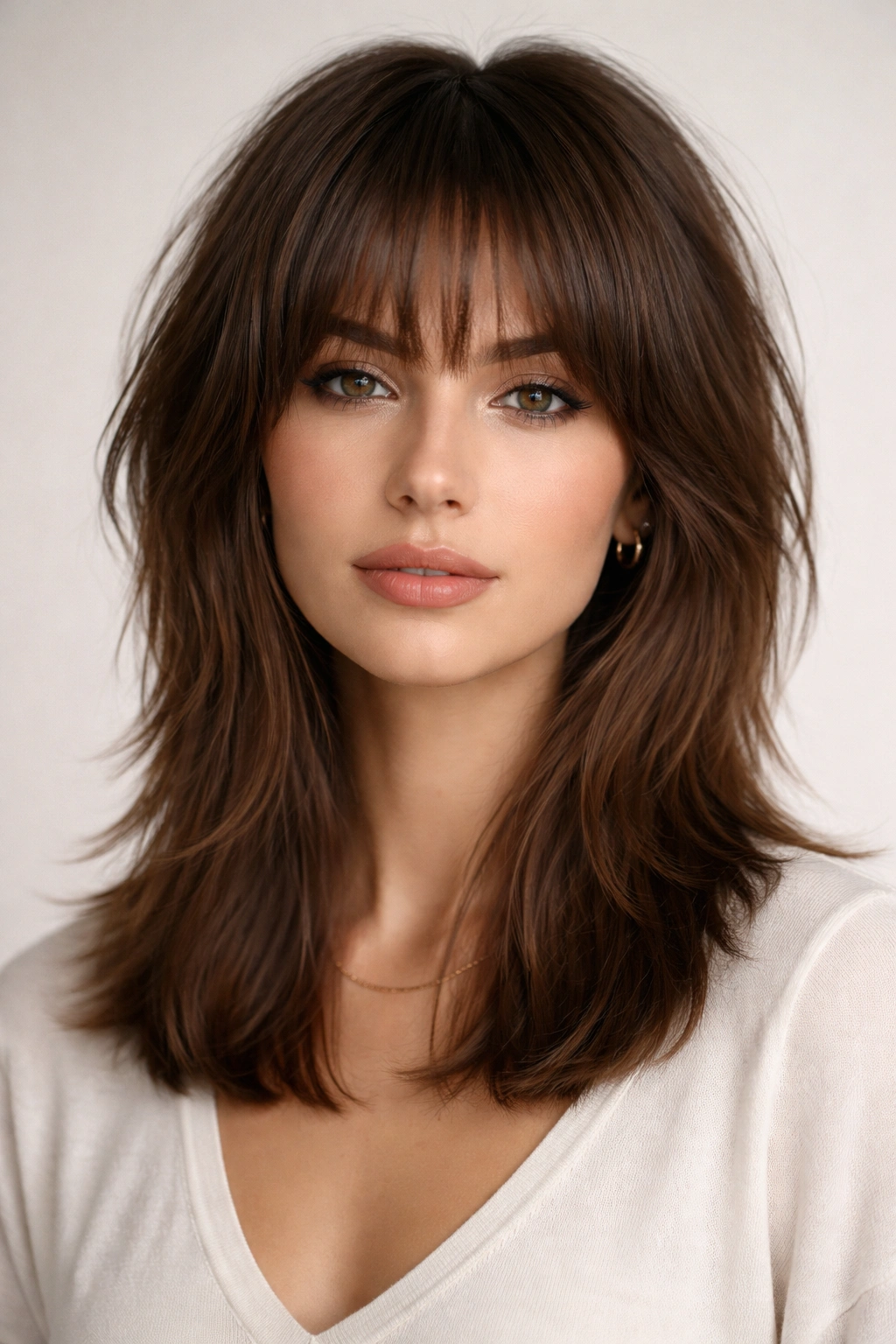 Front view of blunt-edge shag with crisp bottom line
