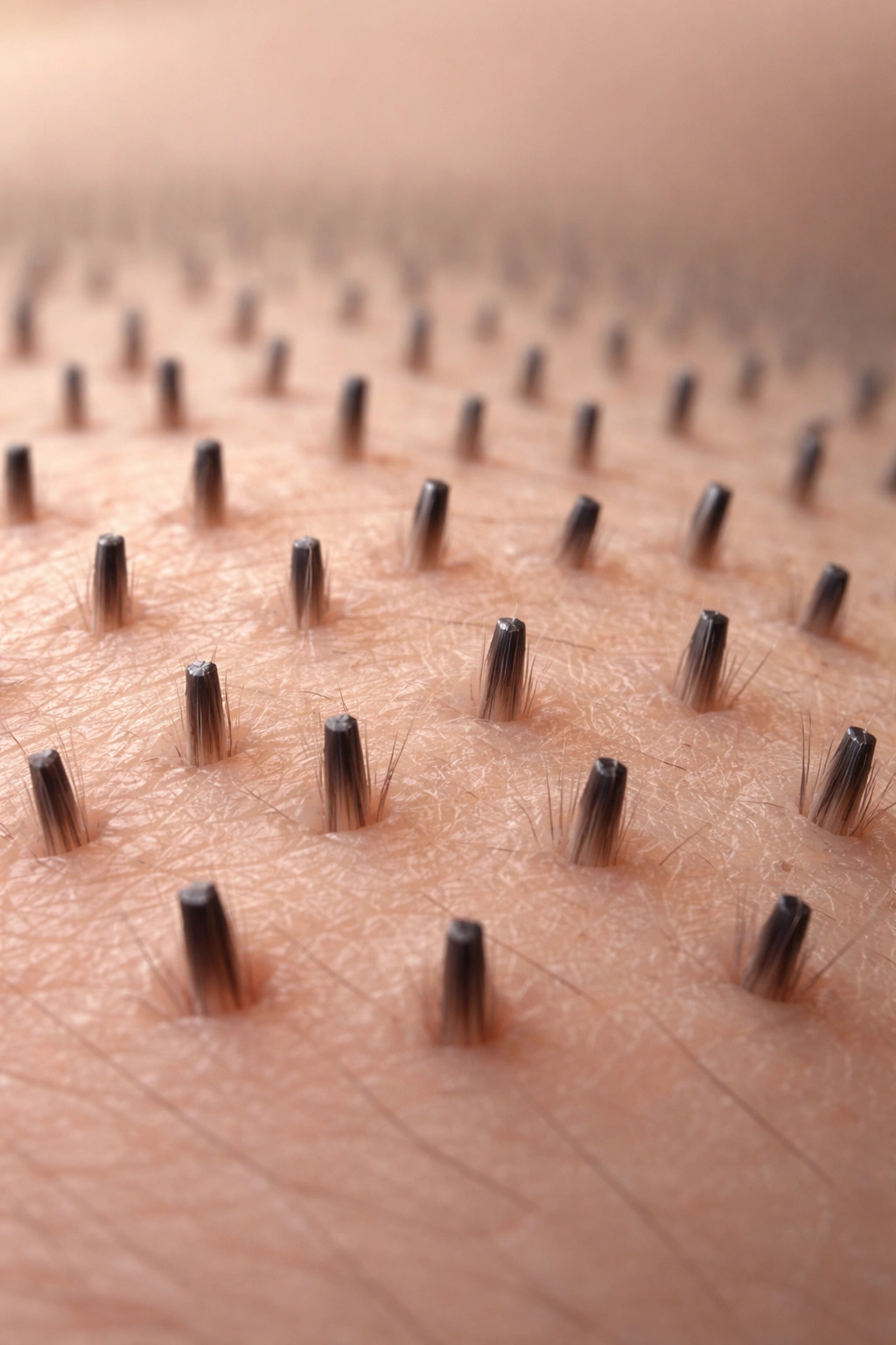 Close-up of short shaved hairs with blunt ends