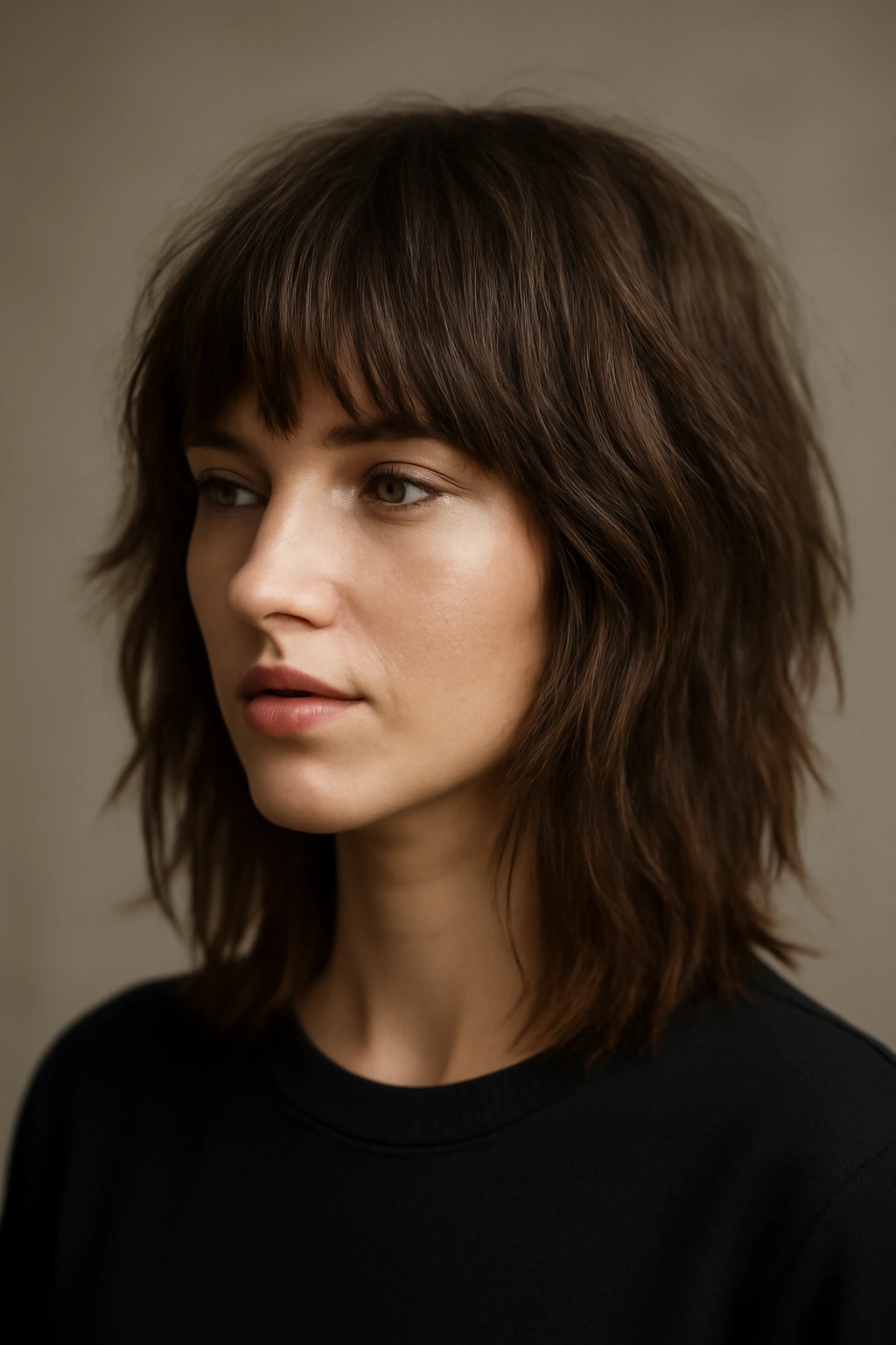 20 Shaggy Styles That Make Your Hair Look Effortlessly Good 19 Close-up of a modern shag hairstyle with blunt, defined bottom ends.