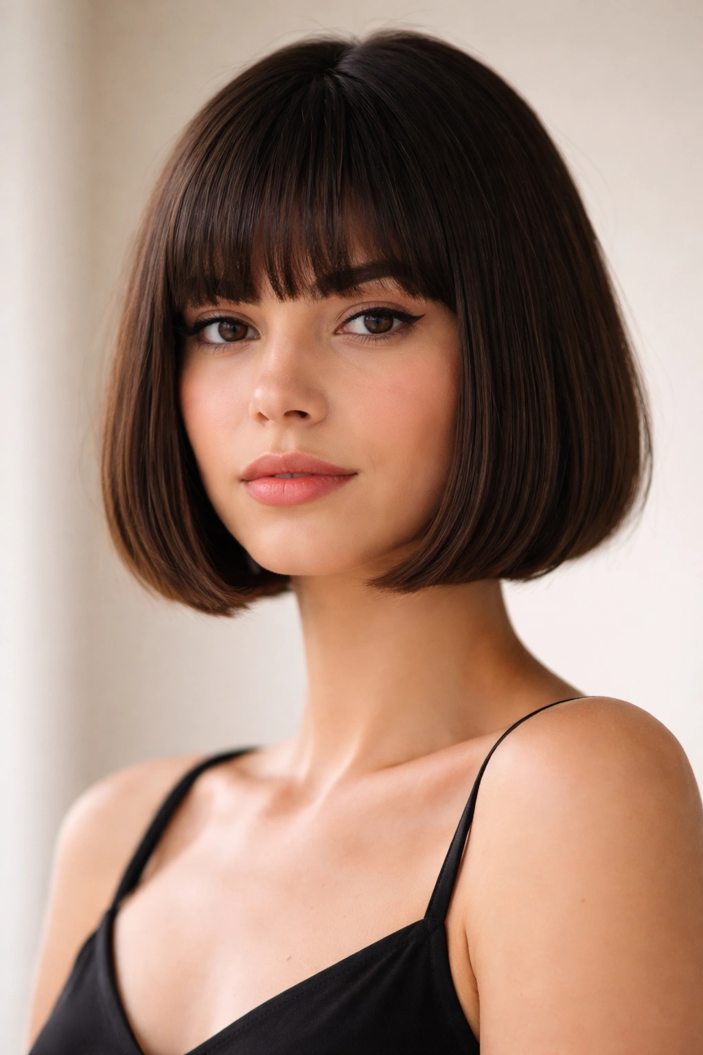 12 Short To Medium Straight Cuts That Look Clean 12 Blunt French bob haircut with crisp chin-length edge