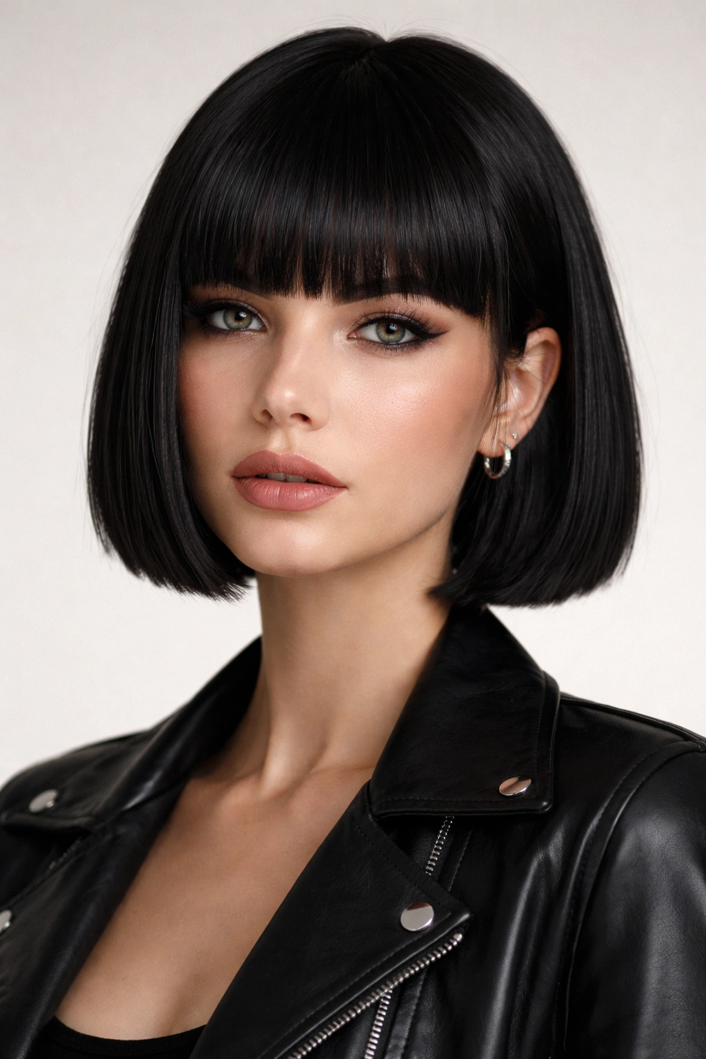 Portrait of a blunt fringe bob with a straight-across fringe