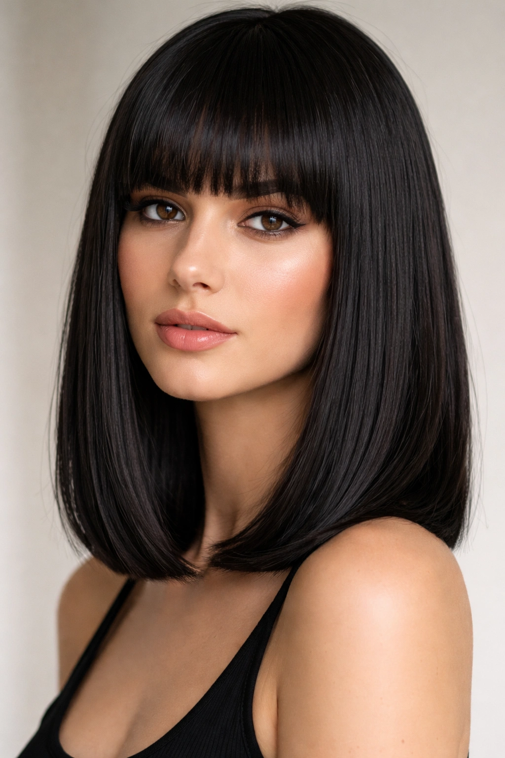 15 Lob Haircuts For Straight And Wavy Textures 8 Blunt lob with full straight-across bangs framing the face