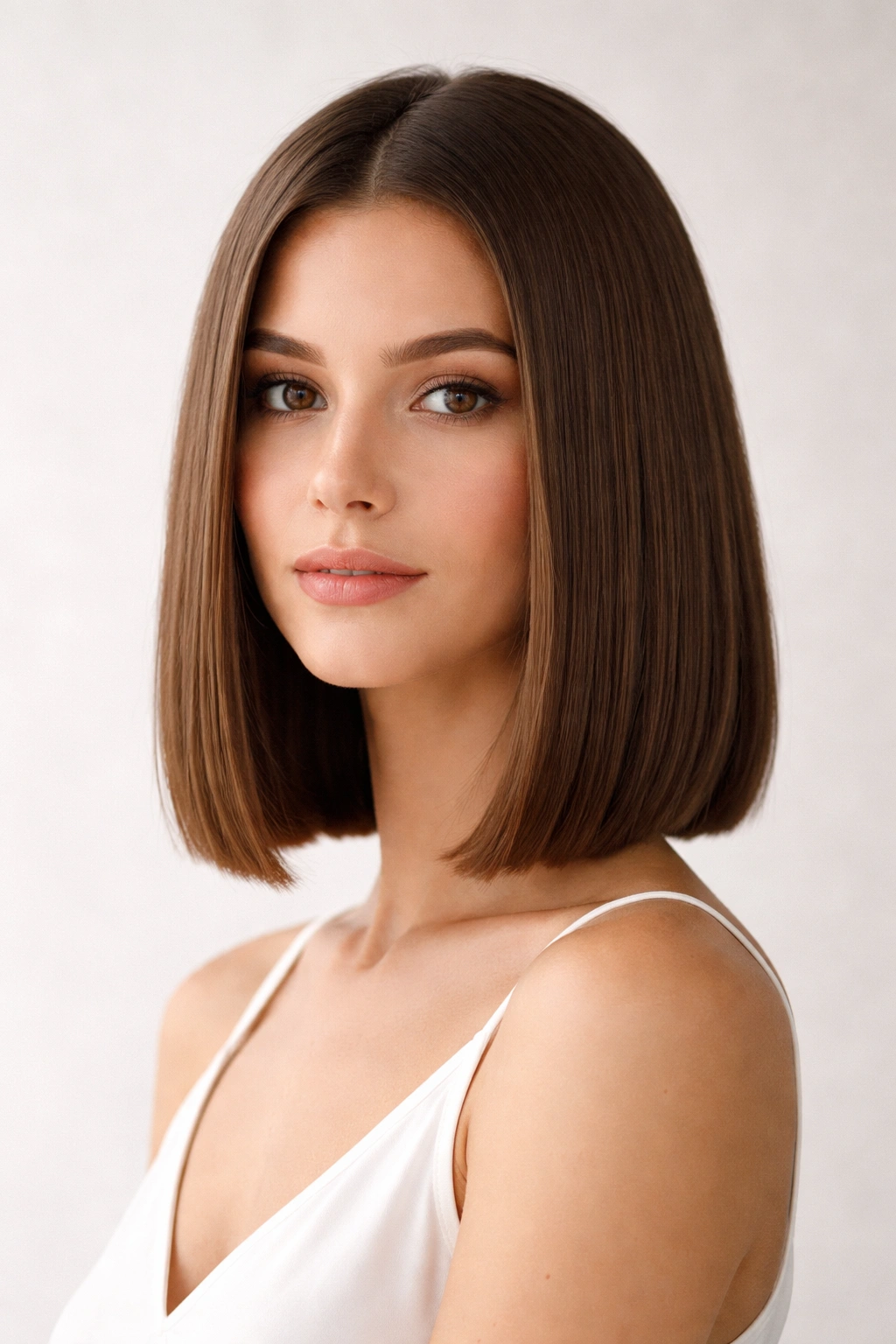 Blunt lob with a sharp, straight edge at shoulder length