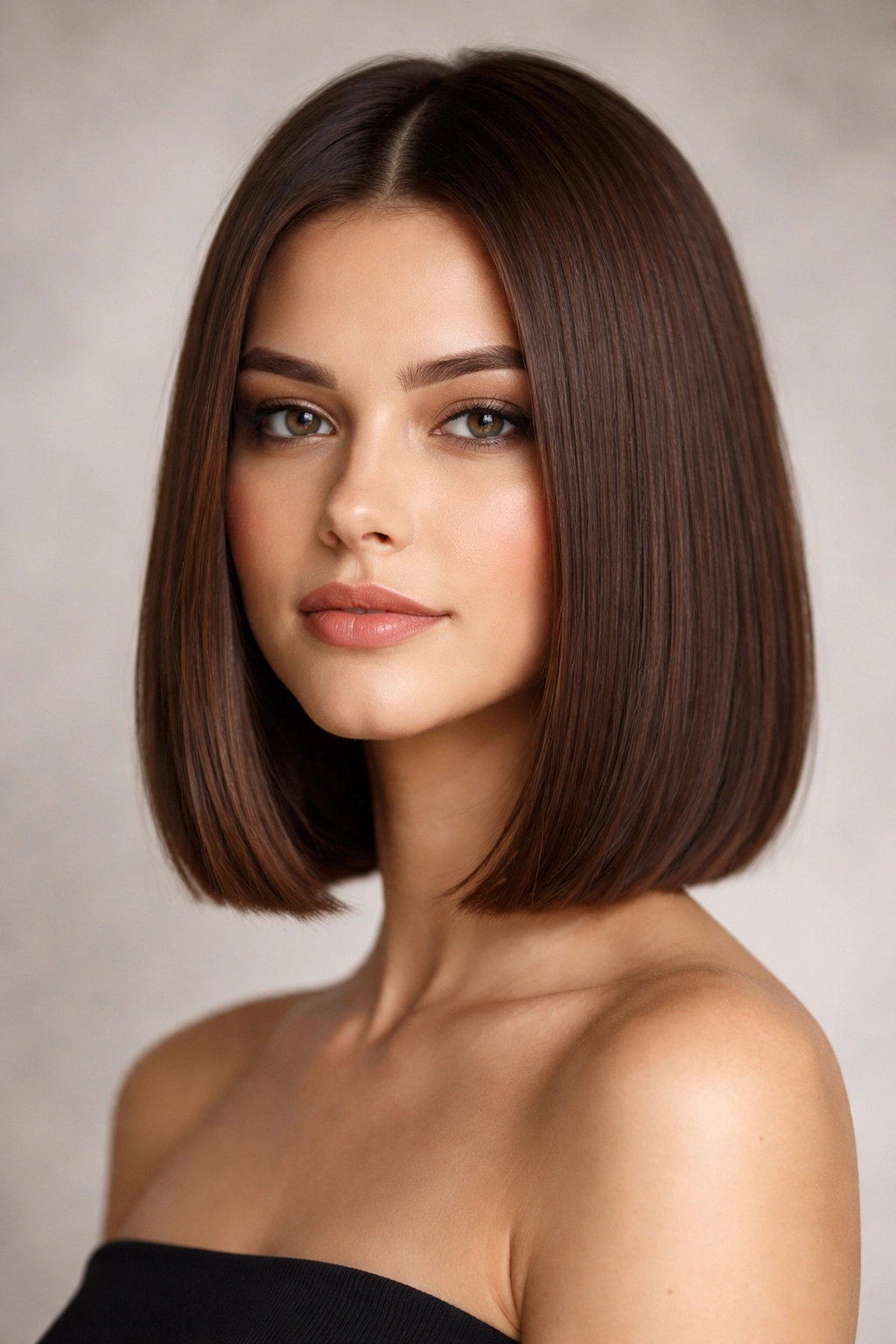 10 Short Haircuts That Help Control Frizzy Hair 4 Blunt lob hairstyle with a straight, even cut at mid-neck length.