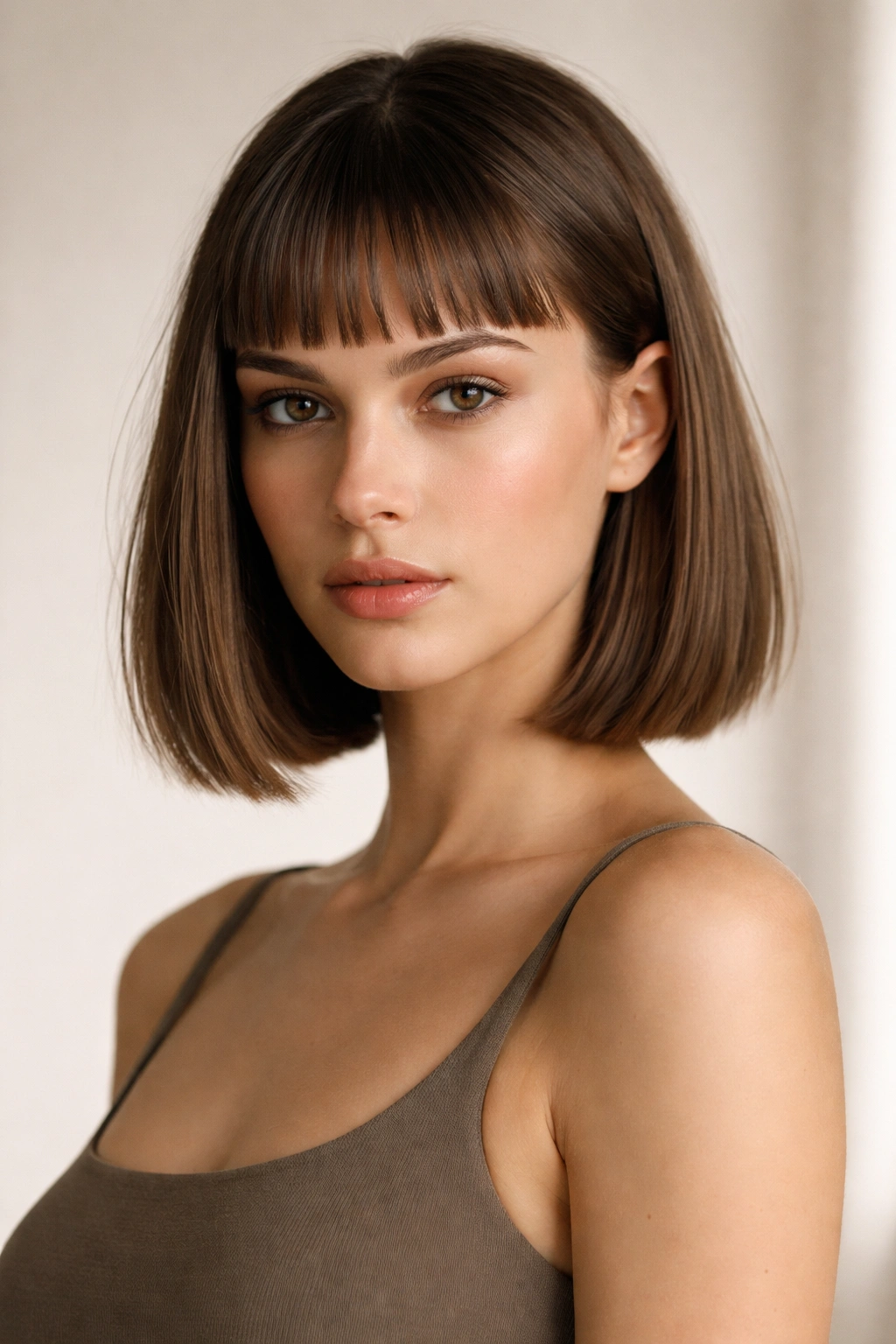 12 French Cut Hairstyles That Look Effortlessly Chic 4 Blunt lob with micro-bangs featuring a clean silhouette and delicate fringe