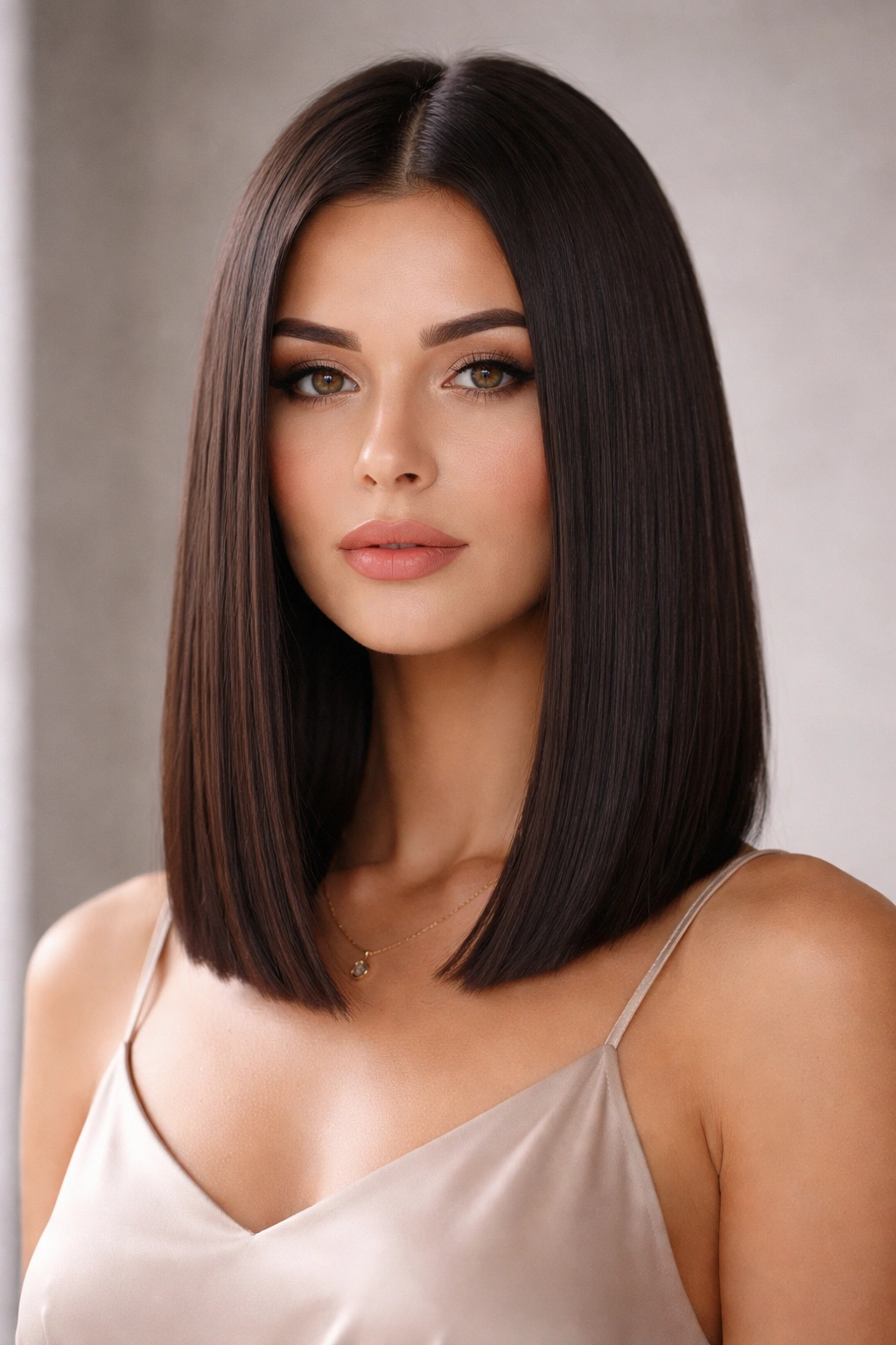 15 Lob Haircuts For Straight And Wavy Textures 1 Close-up of a blunt lob hairstyle with a straight, even edge at the collarbone