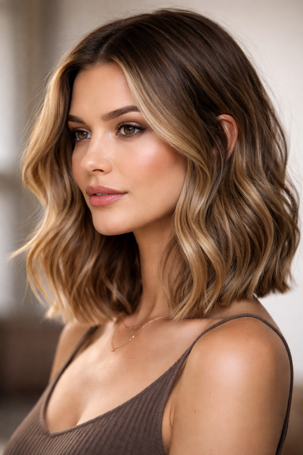 12 Hairstyles That Widen And Flatter A Long Face 12 Blunt lob with subtle waves offering edge and movement.