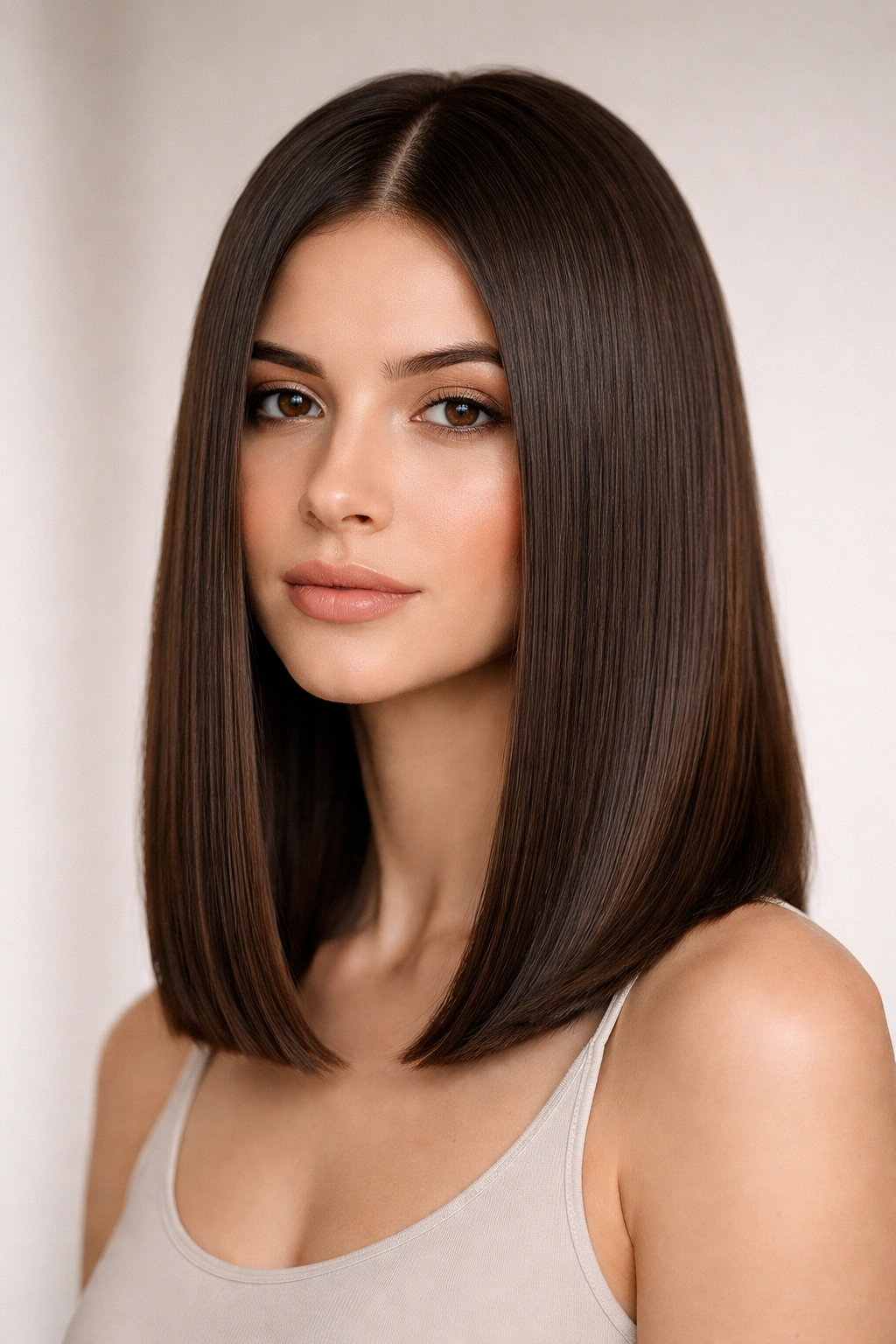 25 Long Haircuts For Women With Every Hair Type 1 Close-up of a blunt long bob with a sharp edge on straight hair