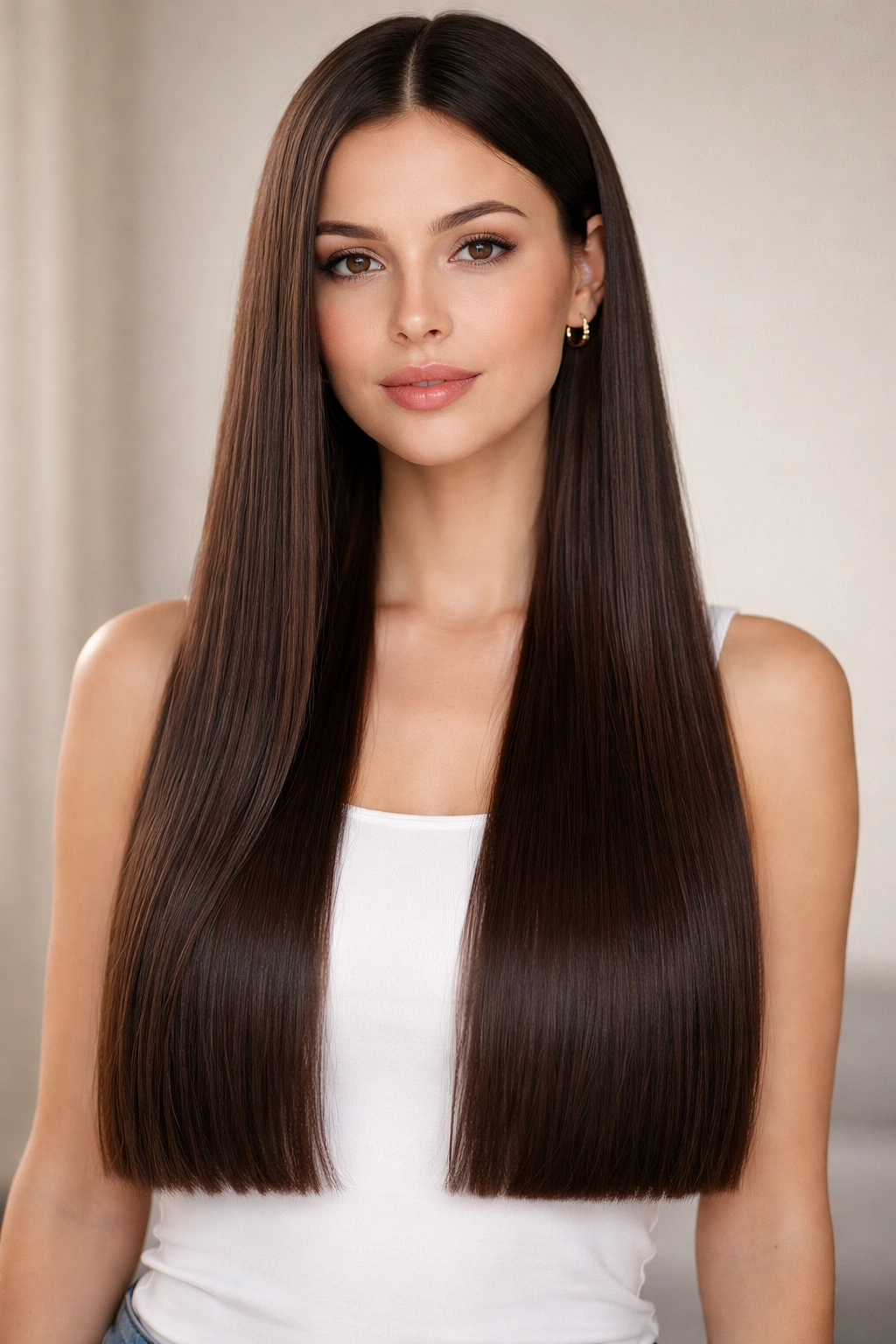 15 Low Maintenance Haircuts For Packed Schedules 15 Portrait of a person with long straight blunt-cut hair showing sleek, even length