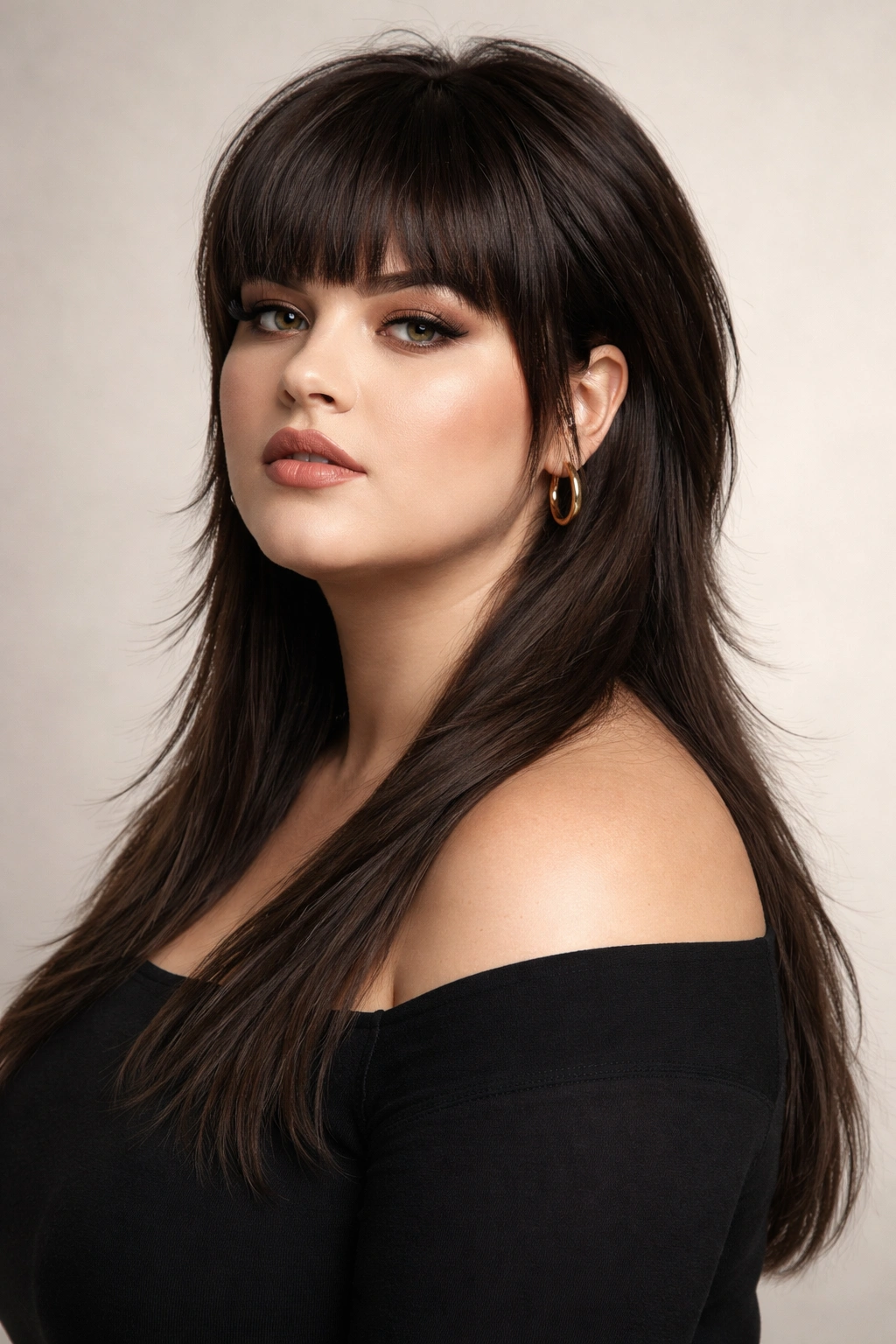 Close-up of a blunt mullet with longer layers and dramatic back silhouette